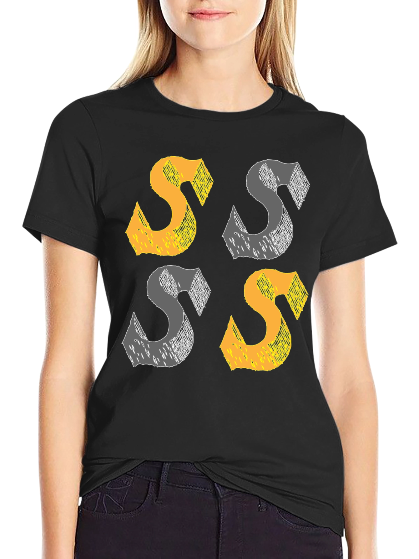 Black Abstract 'S' Graphic Print Black T-Shirt view 2