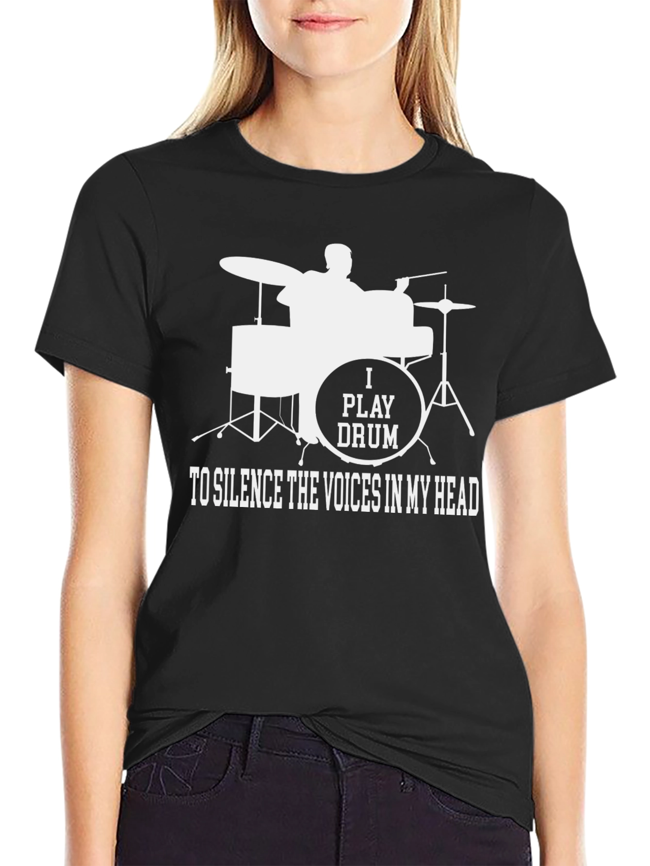 Black Drummer T-Shirt - Silence The Voices Funny Tee view 2
