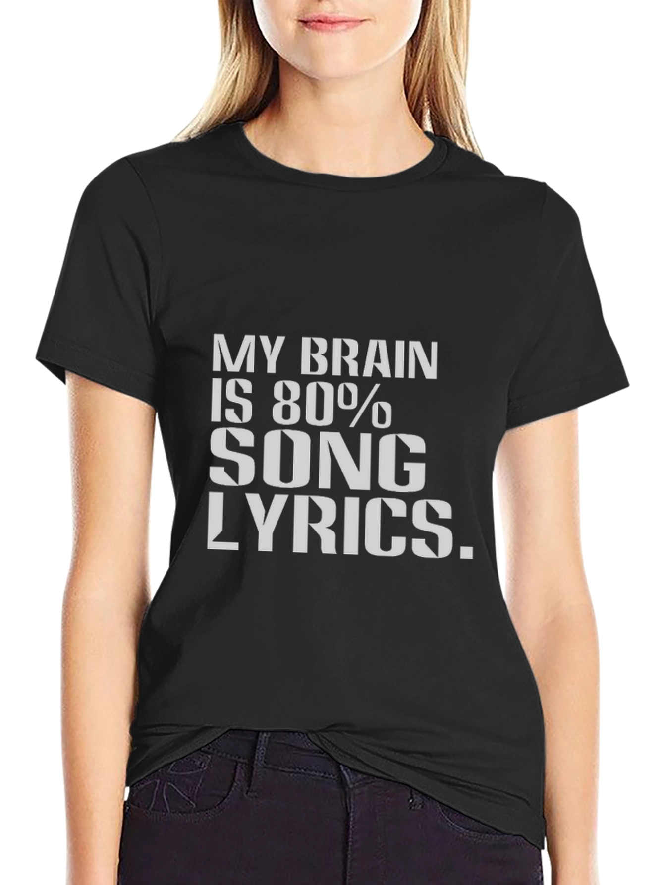 Black Song Lyrics Brain T-Shirt - Black Cotton Tee view 2