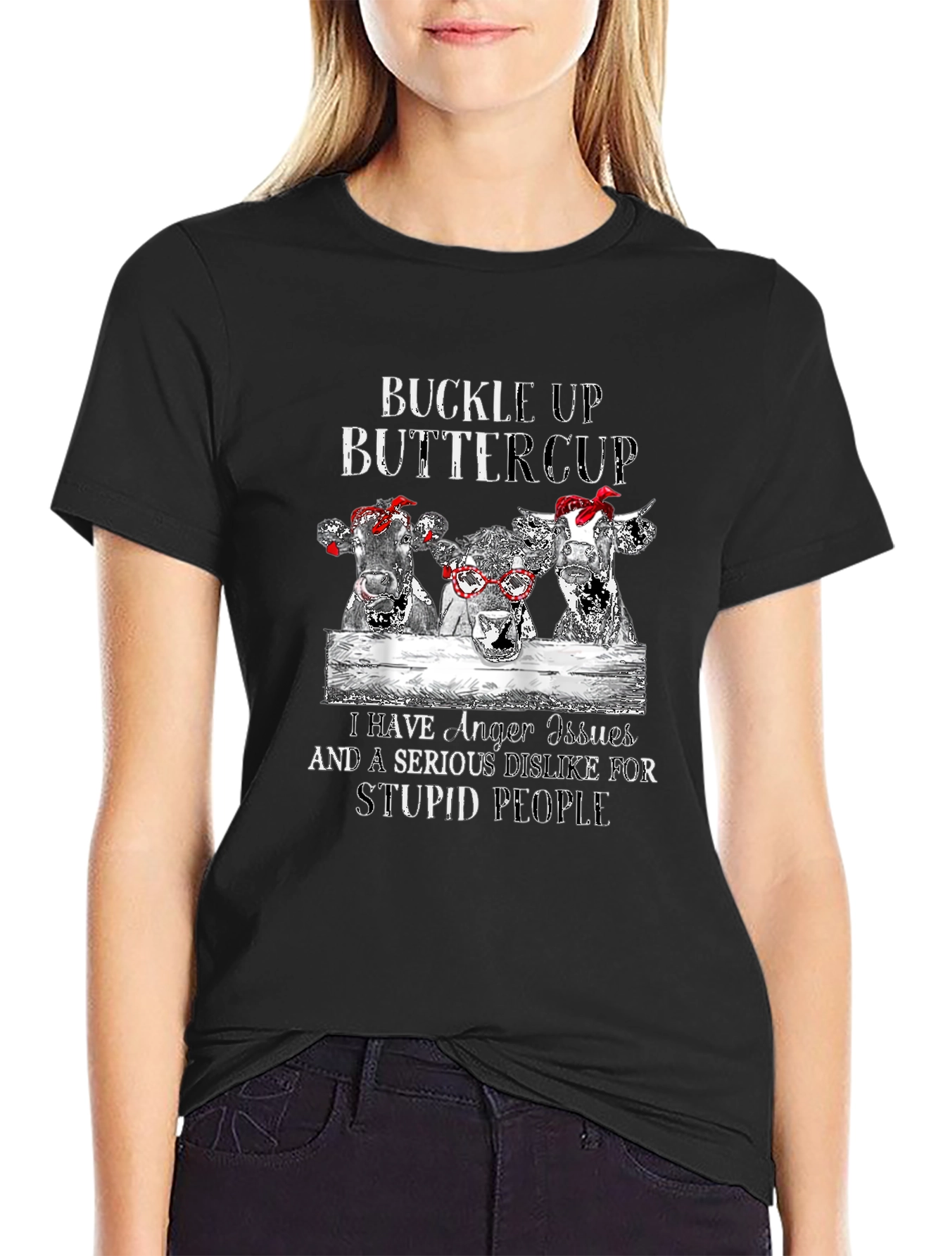 Black Buckle Up Buttercup Graphic Tee view 2