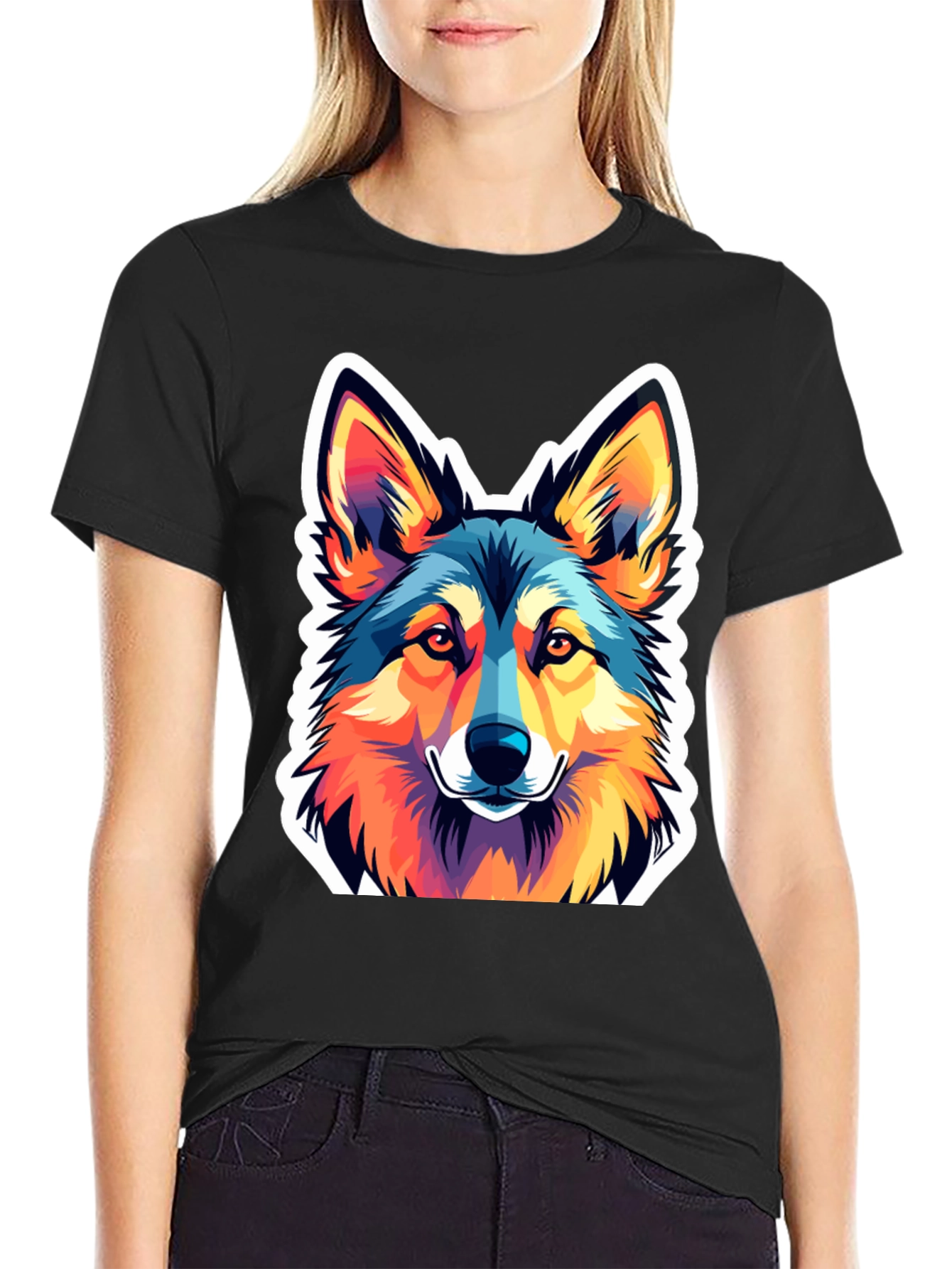 Black Vibrant Wolf Graphic Tee - Stylish Men's Black T-Shirt view 2