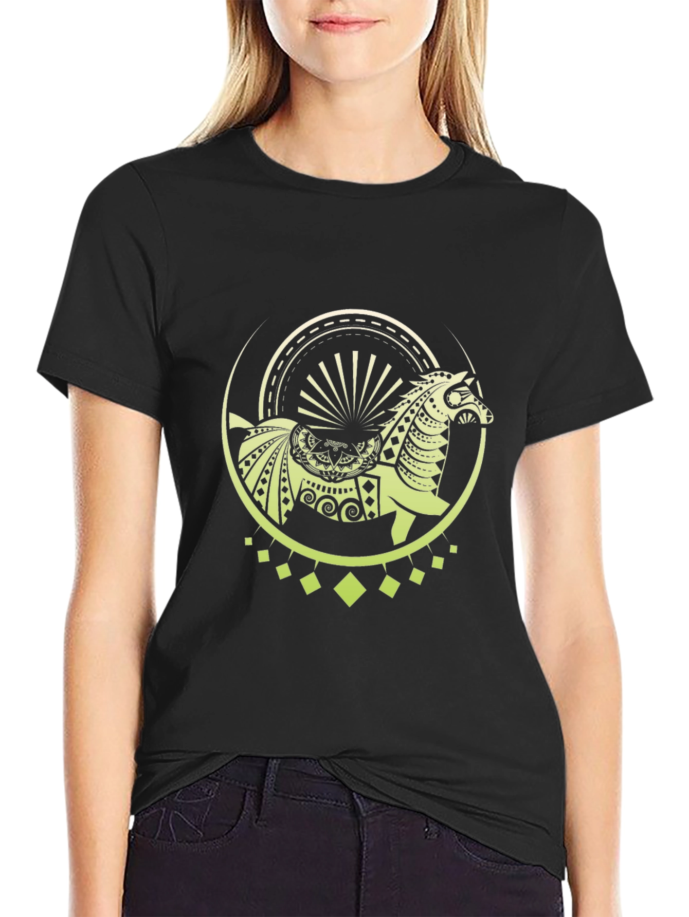 Black Tribal Horse Graphic Black T-Shirt view 2