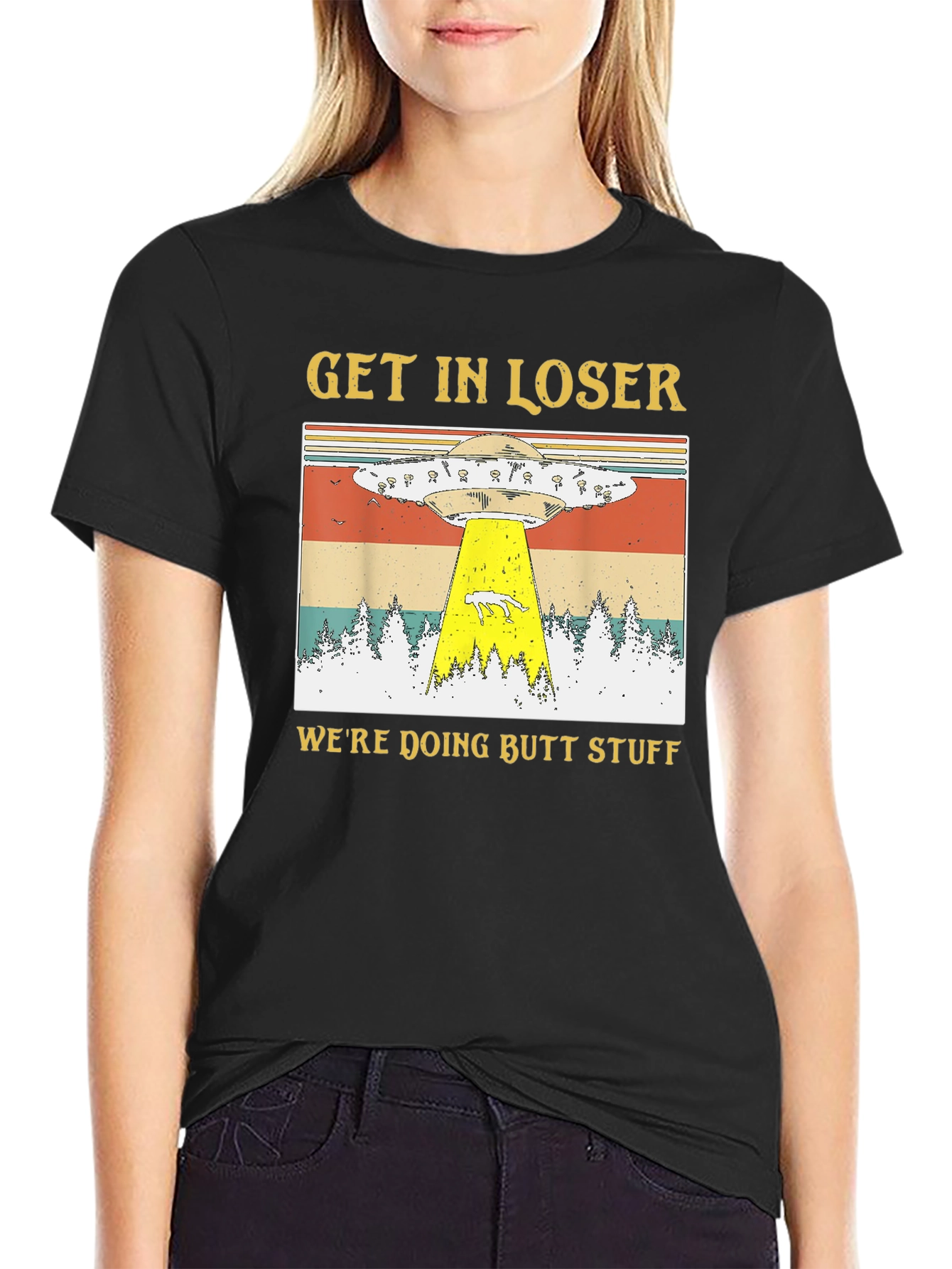 Black Get In Loser UFO Abduction T-Shirt view 2