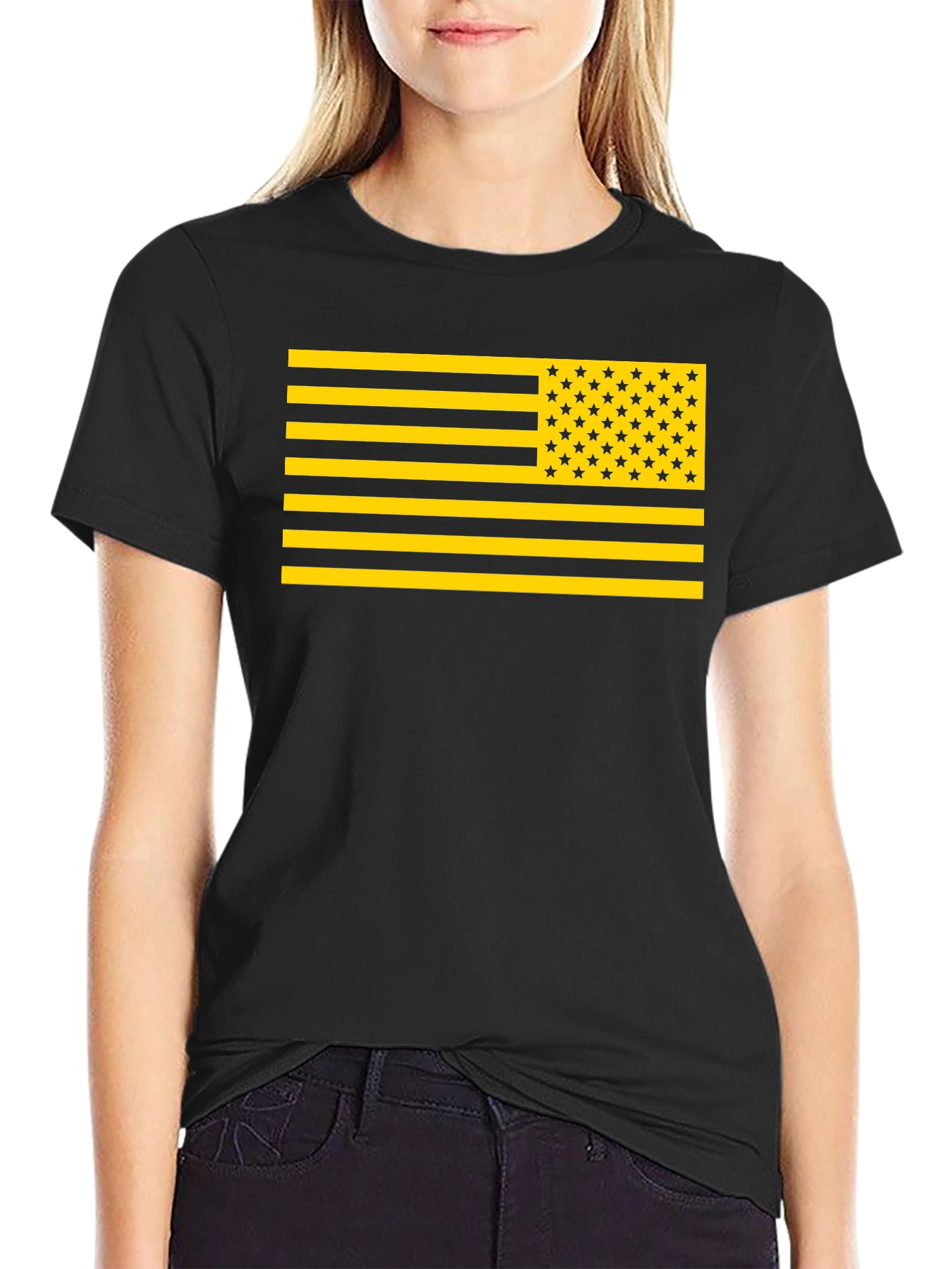 Black Novelty American Flag Graphic T-Shirt view 2