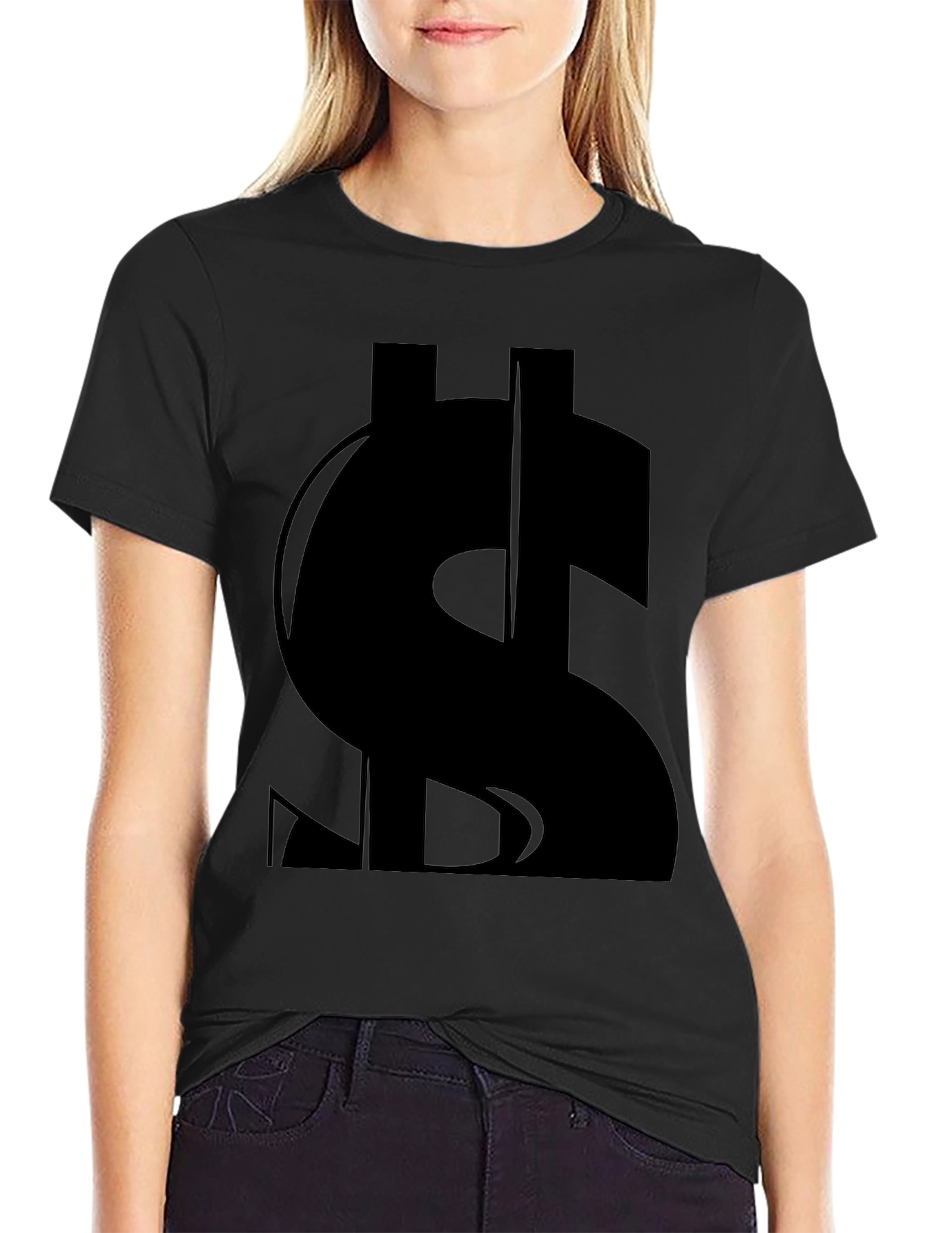 Black Black Dollar Sign Graphic T-Shirt view 2