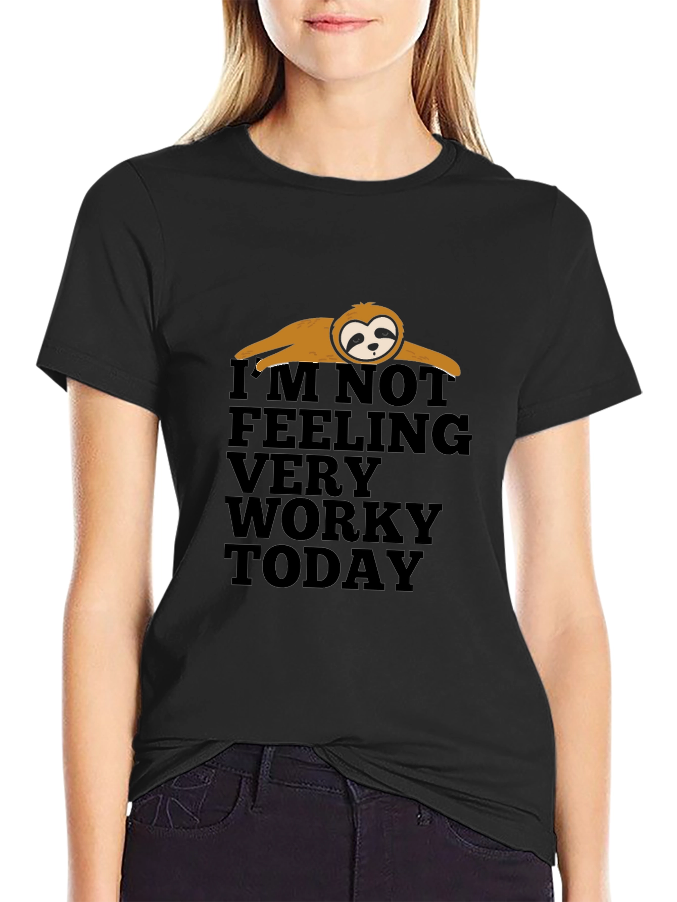 Black Lazy Sloth Funny Graphic T-Shirt view 2
