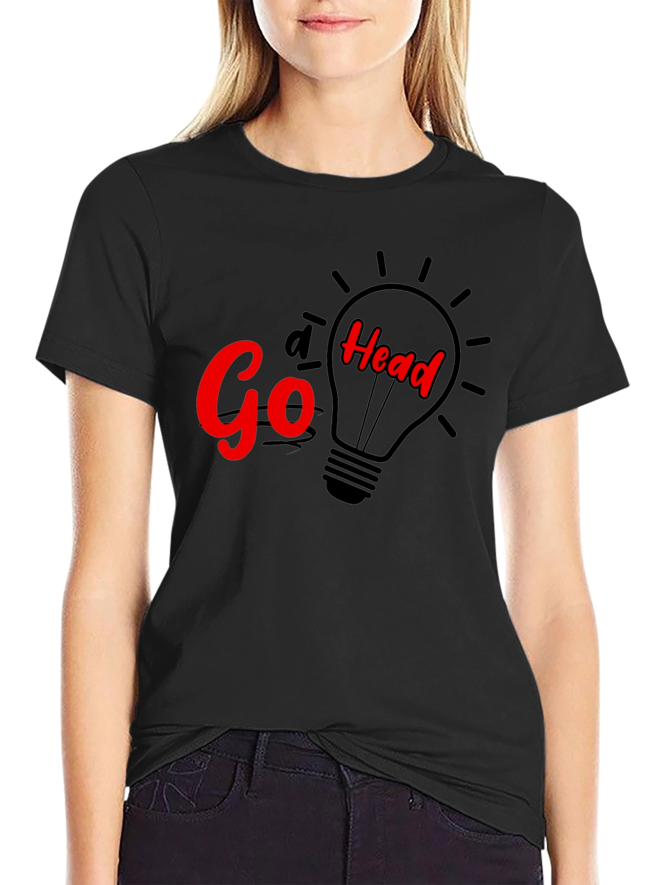 Black Go Head Lightbulb Graphic T-Shirt view 2