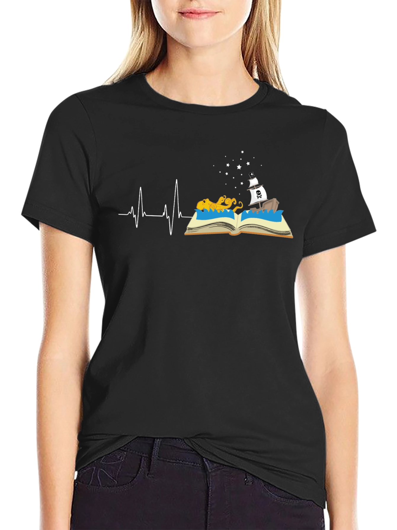 Black Storybook Heartbeat Graphic Tee - Black view 2
