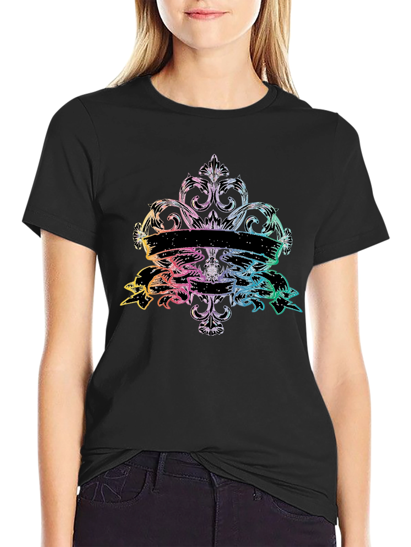 Black Rainbow Fleur-de-Lis Black T-Shirt view 2