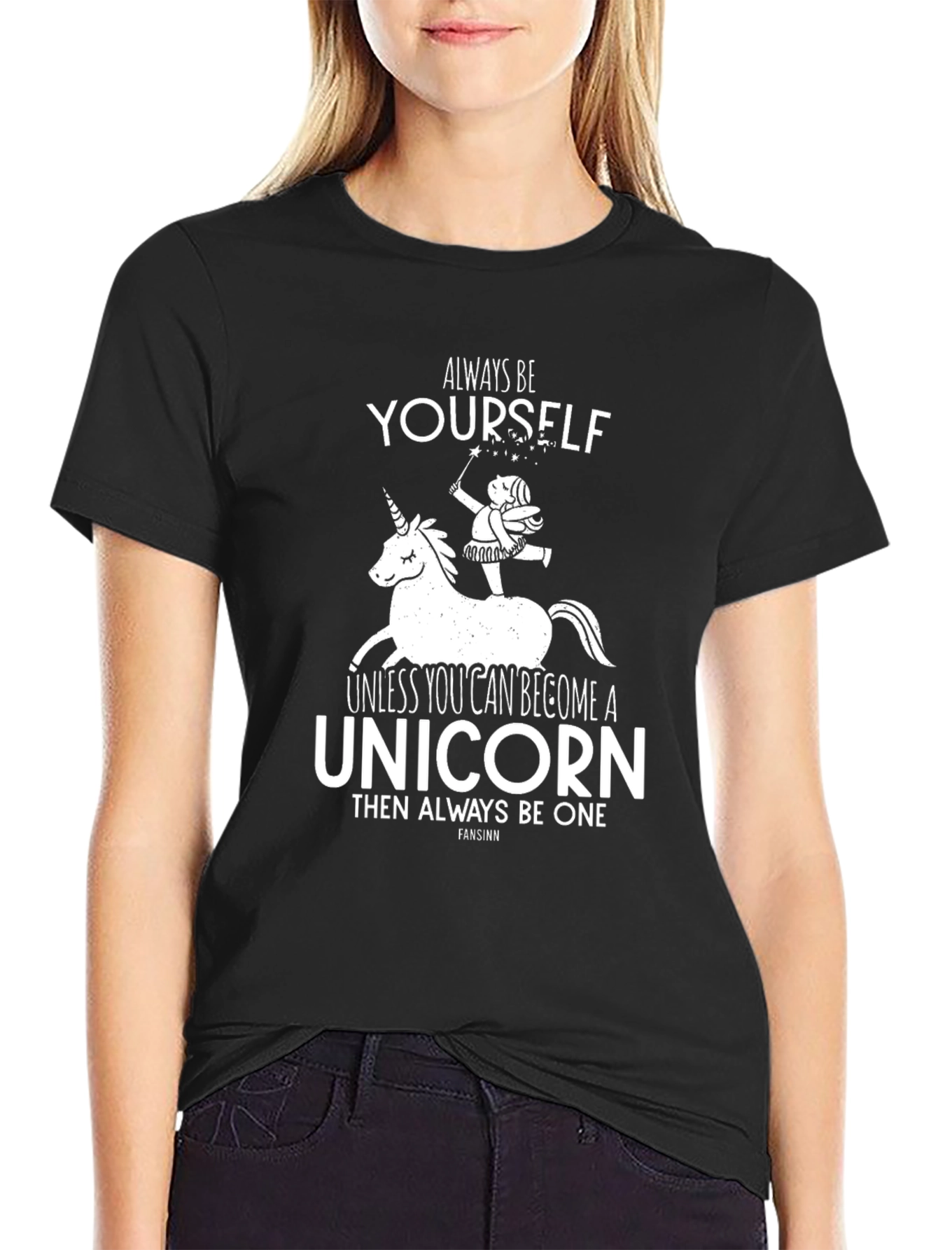 Black Always Be Yourself Unicorn Graphic T-Shirt view 2