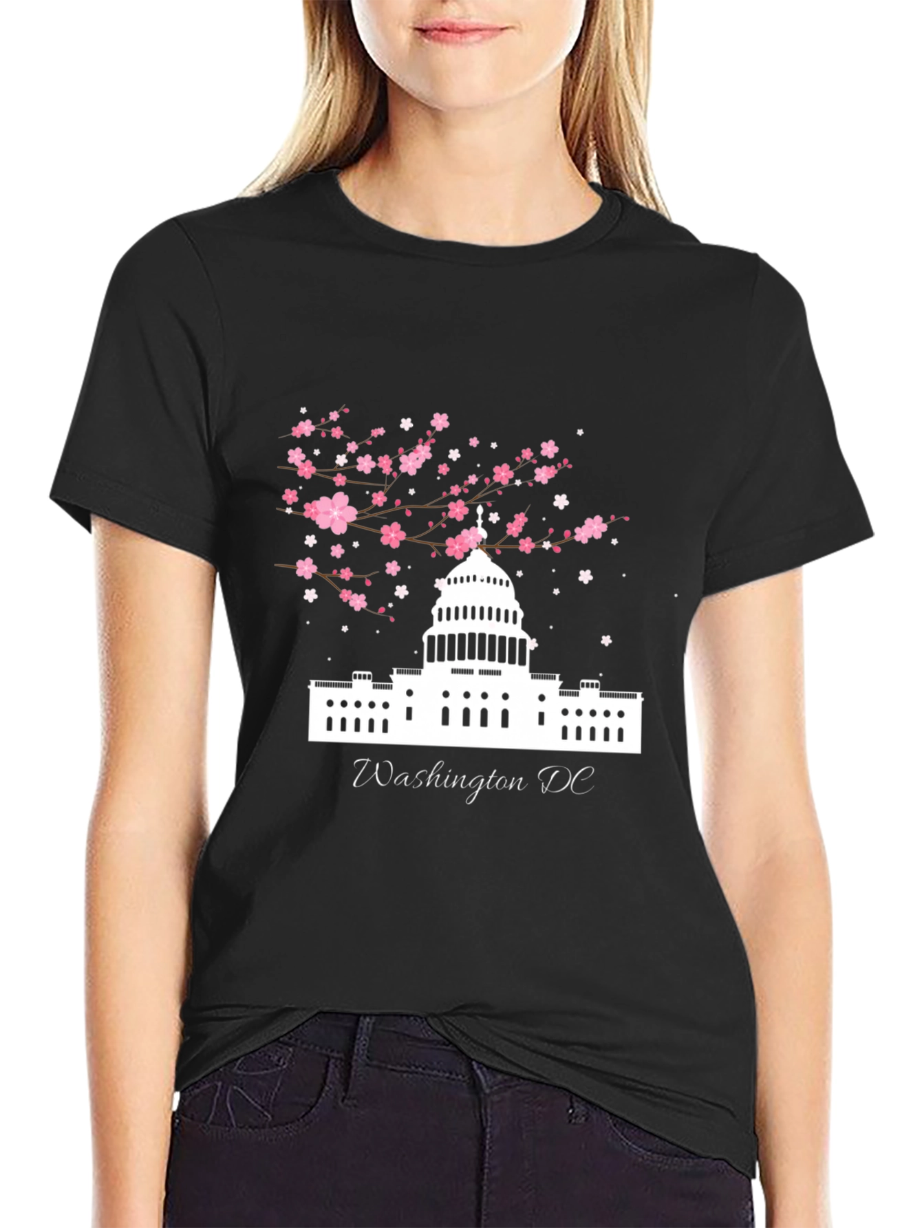 Black Washington DC Cherry Blossom T-Shirt view 2