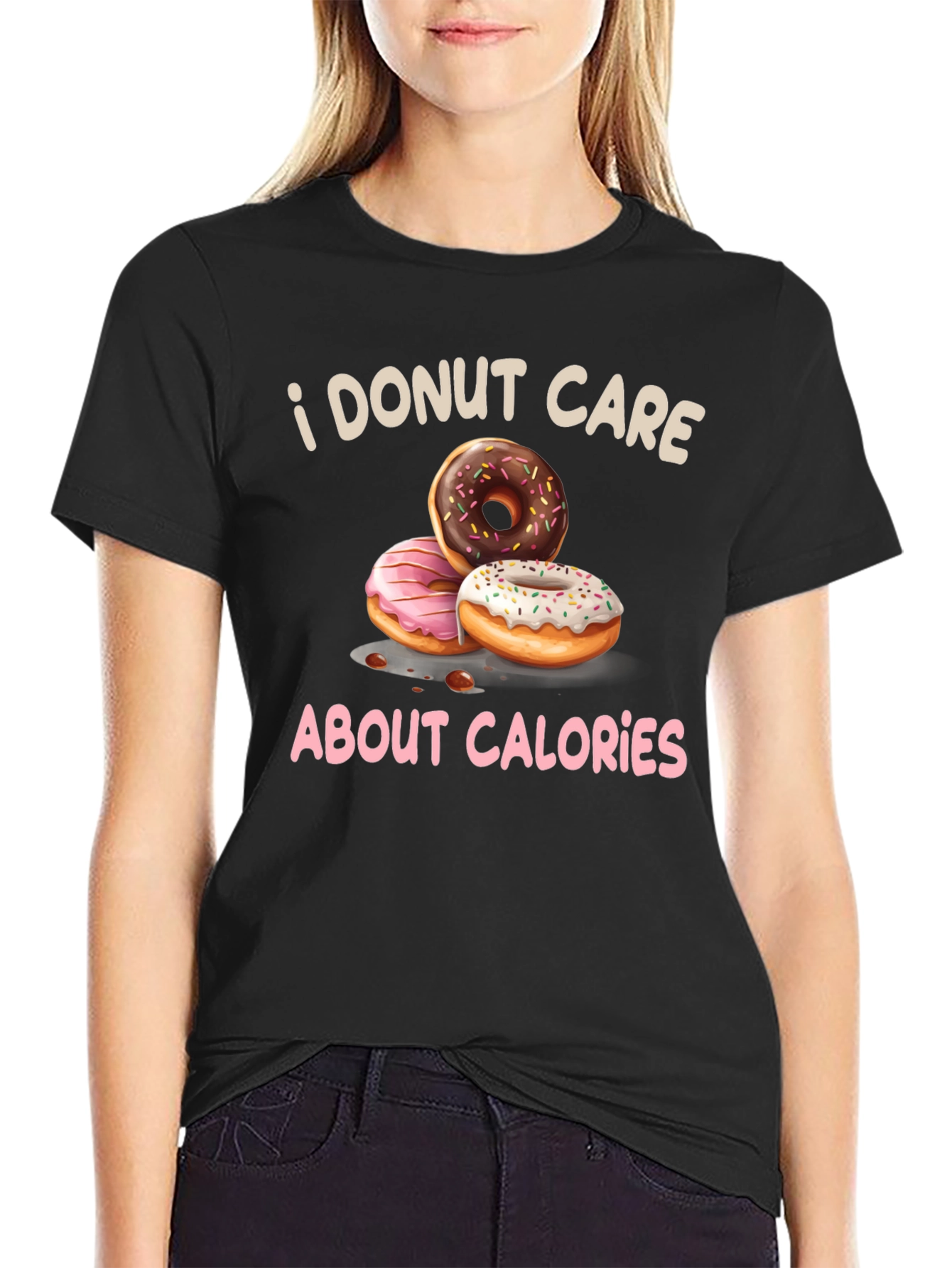 Black I Donut Care T-Shirt - Funny Foodie Tee view 2