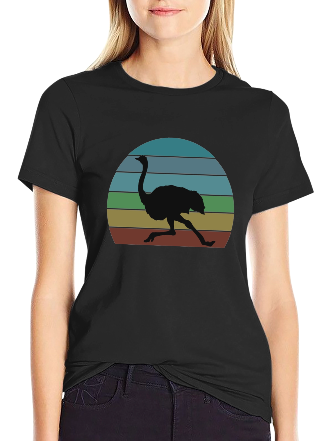 Black Retro Ostrich Sunset T-Shirt view 2