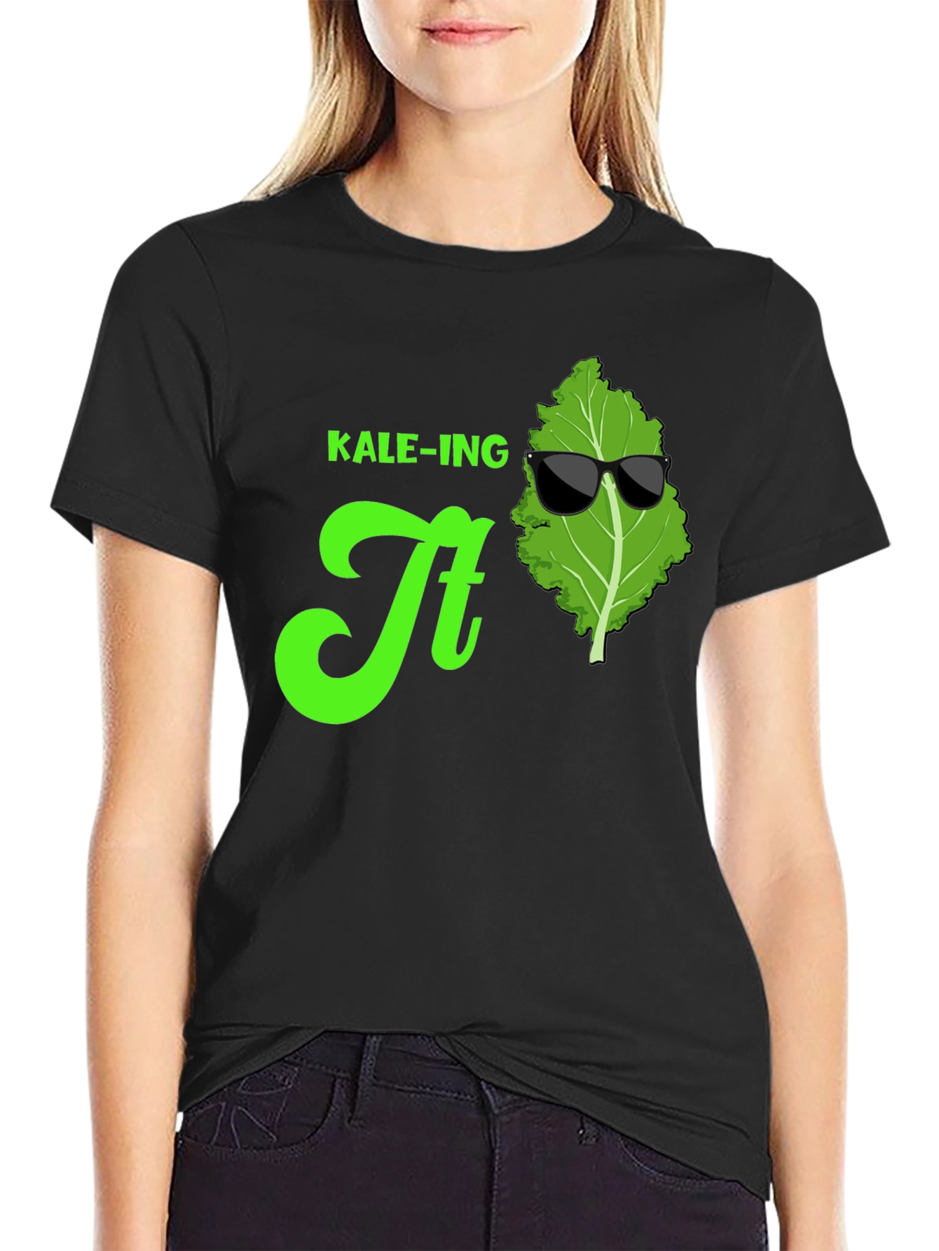 Black KALE-ING It T-Shirt: Cool Green Graphic Tee view 2