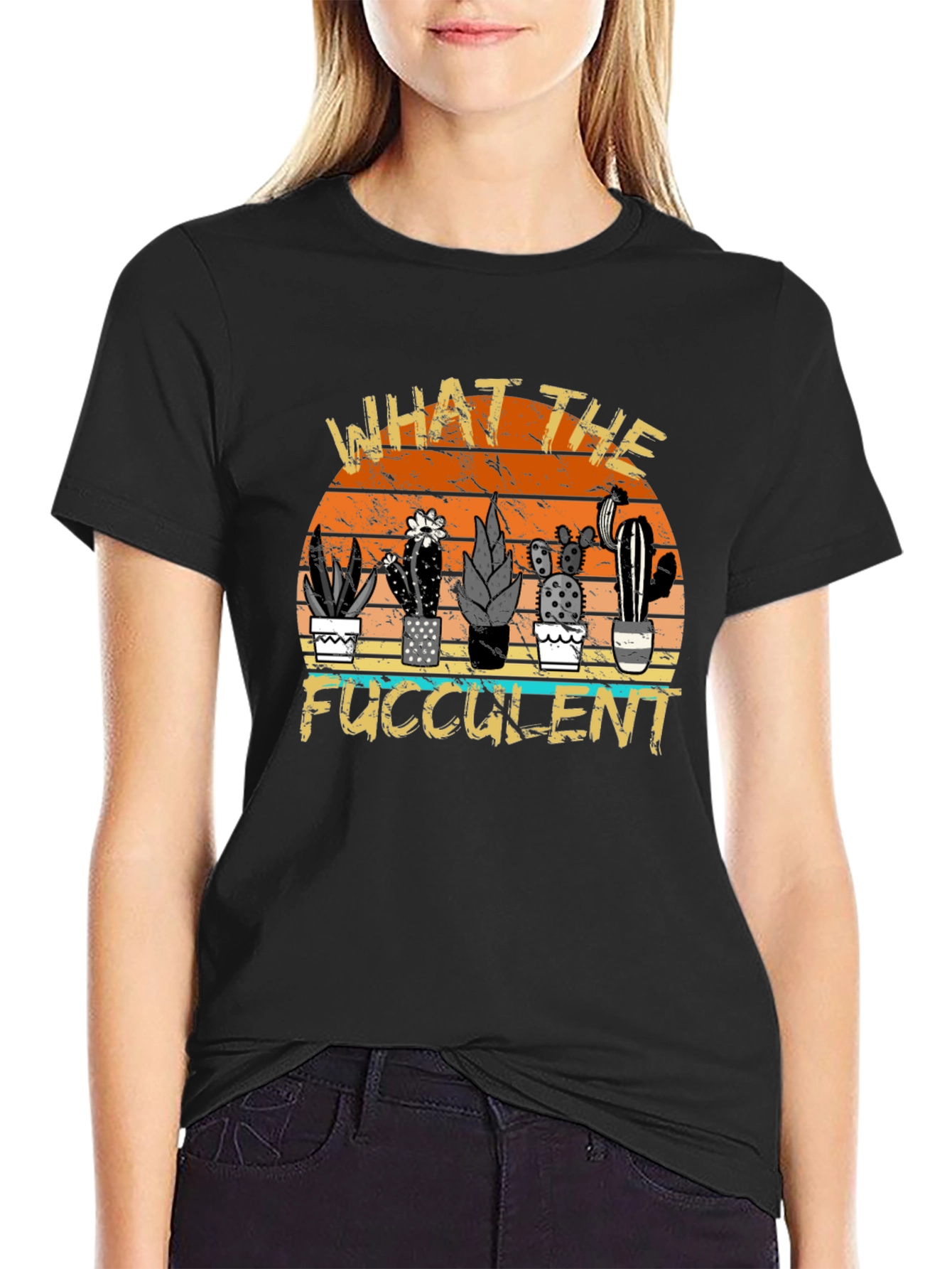 Black What the Fucculent Cactus Graphic Tee view 2