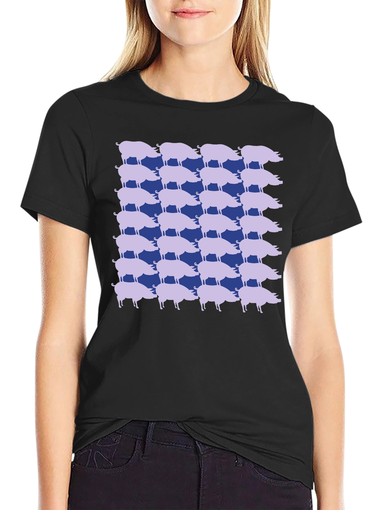 Black Pig Pattern Tee - Unique Graphic Print view 2
