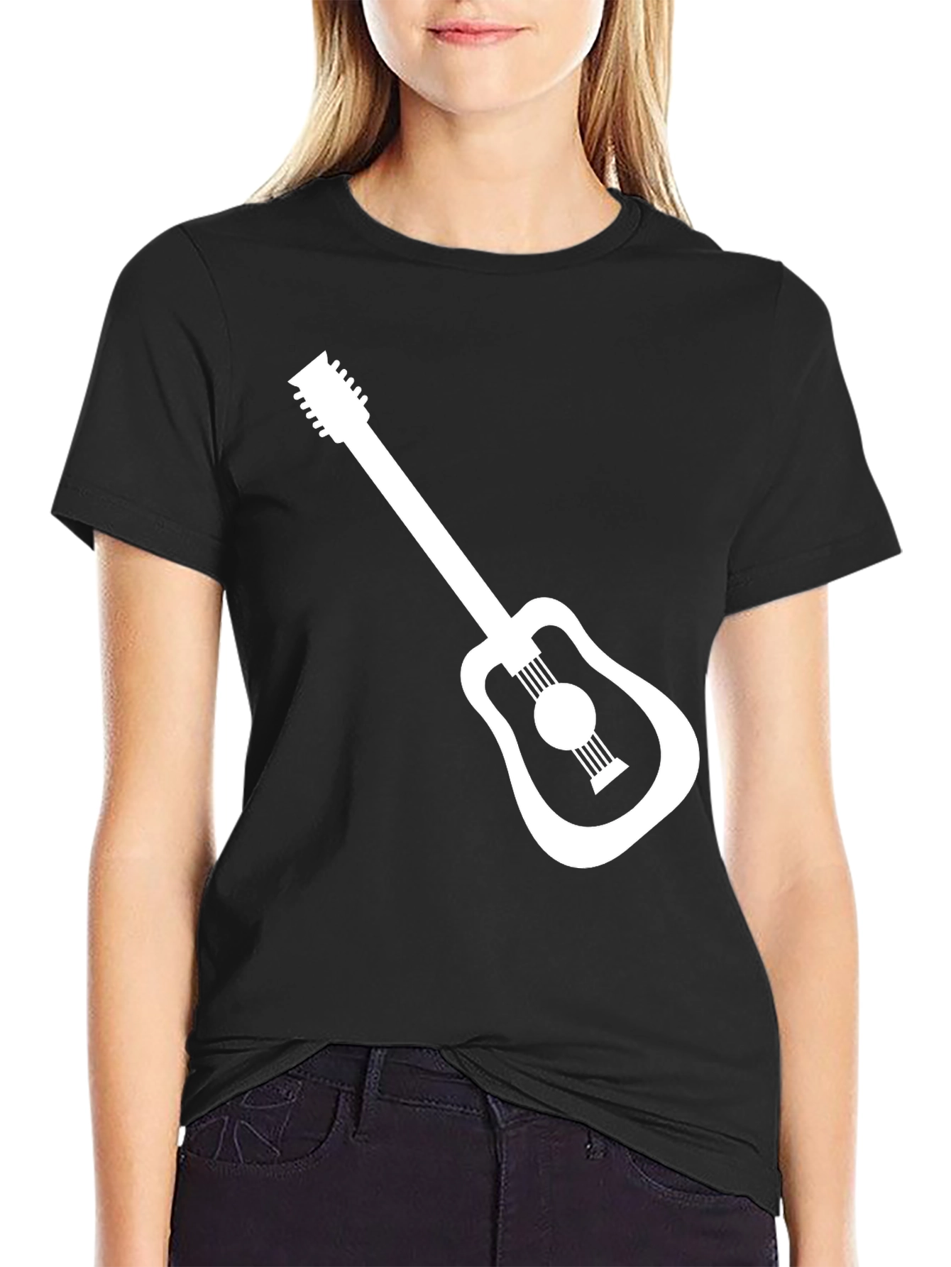 Black Guitar Graphic Tee - Black Cotton Casual T-Shirt view 2