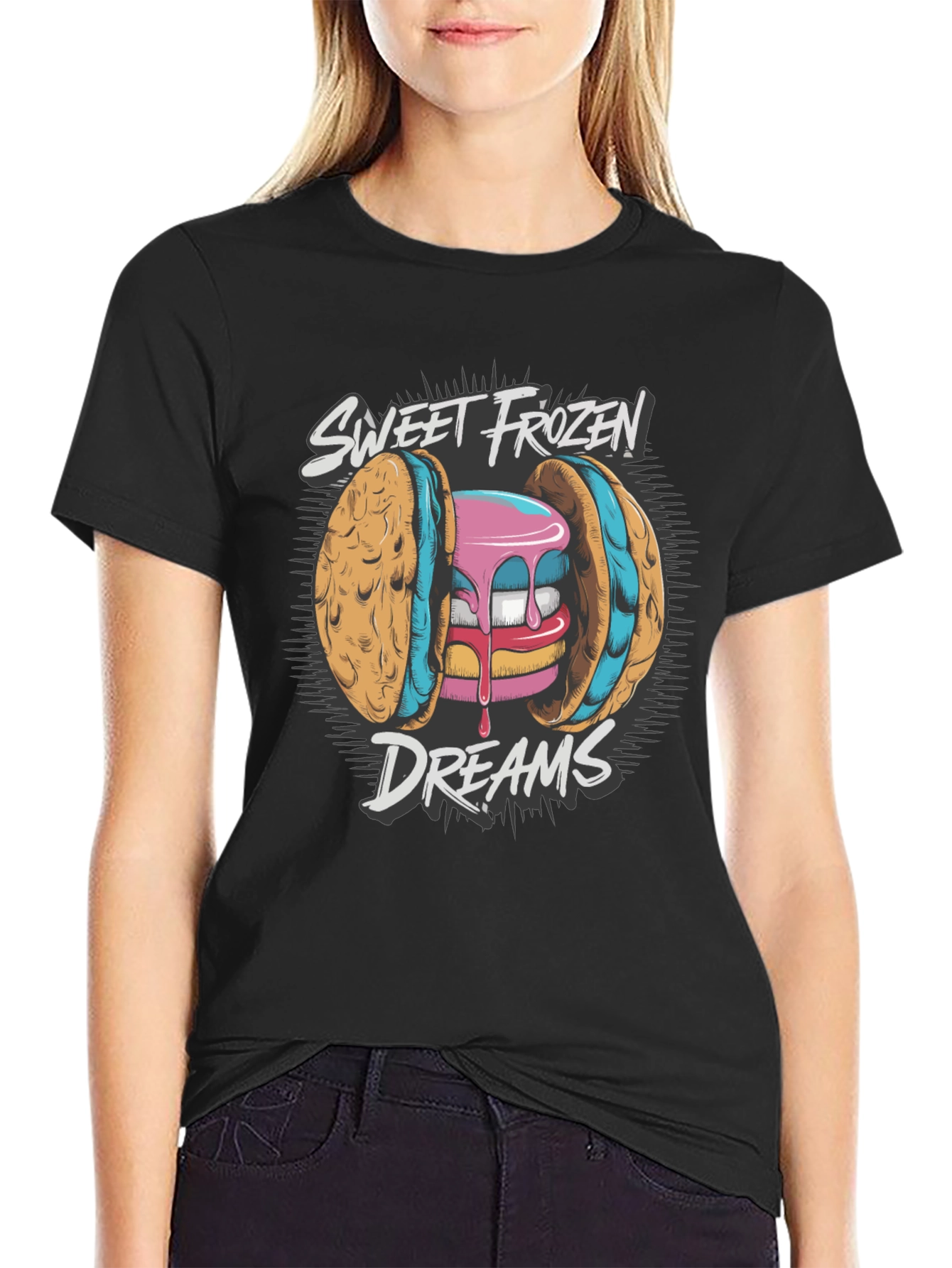 Black Sweet Frozen Dreams Graphic Tee - Soft Cotton Blend view 2