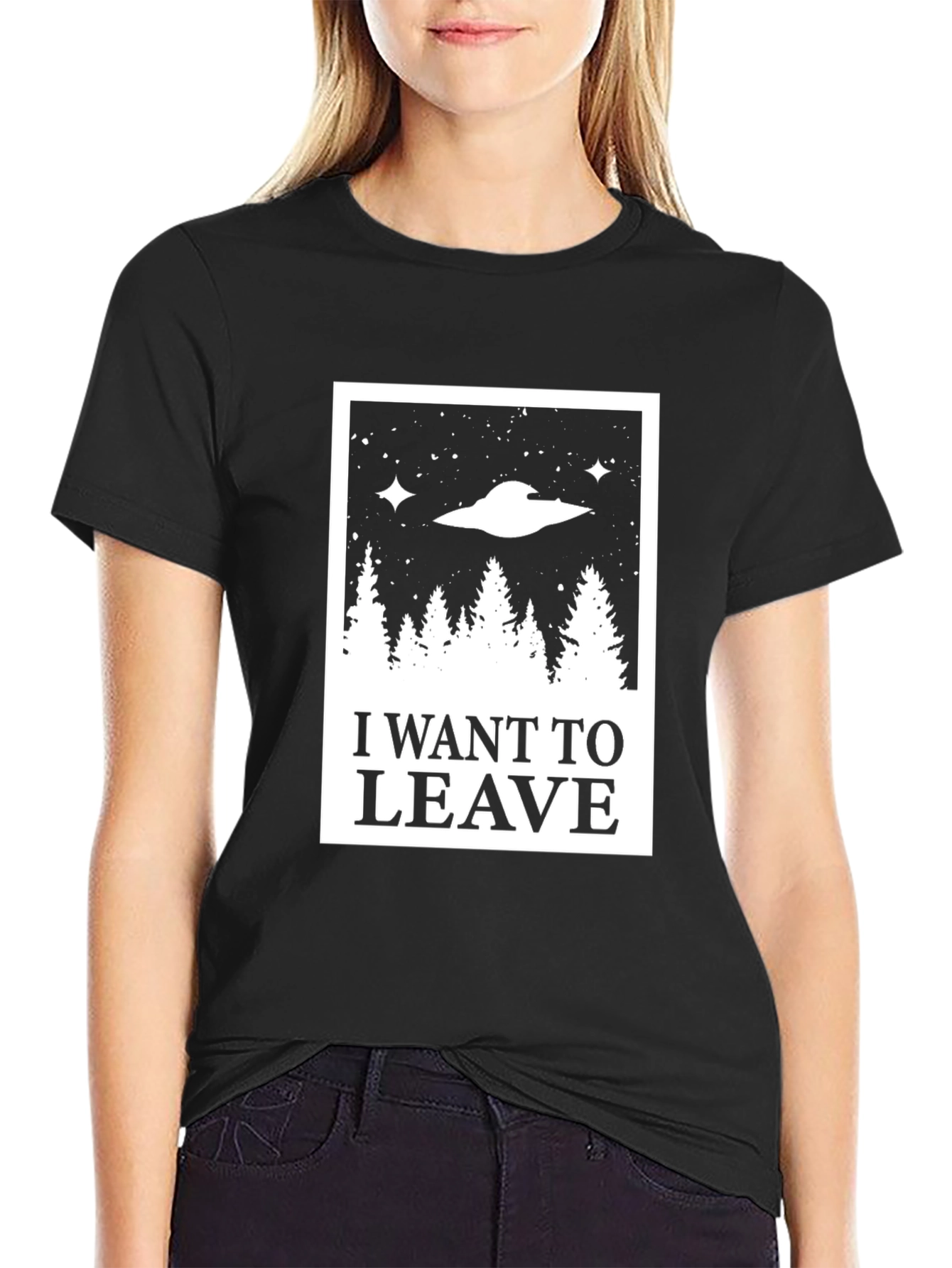 I Want to Leave UFO Graphic Tee - Black Cotton Shirt - 2