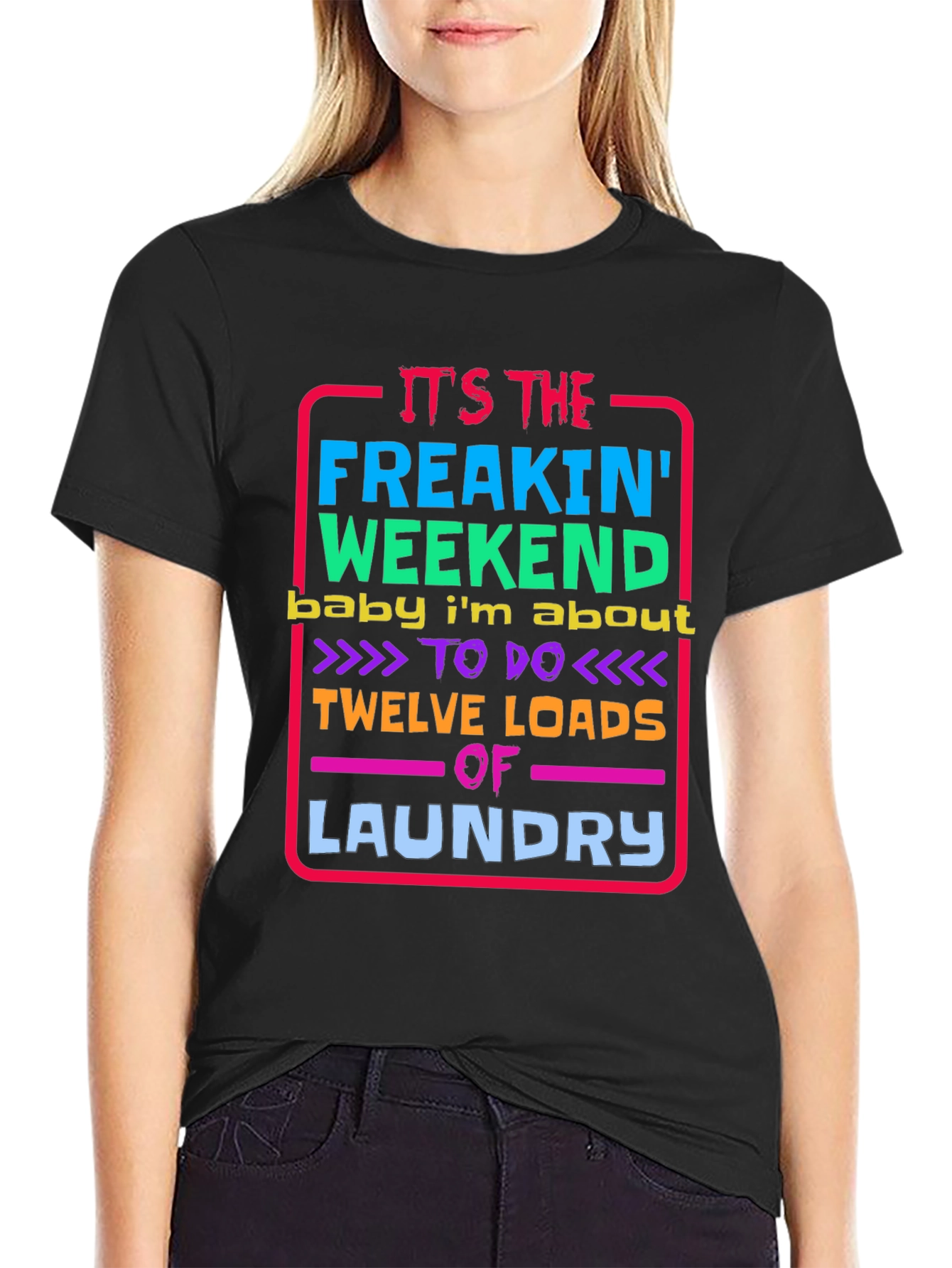 Black Funny Laundry Weekend T-Shirt view 2