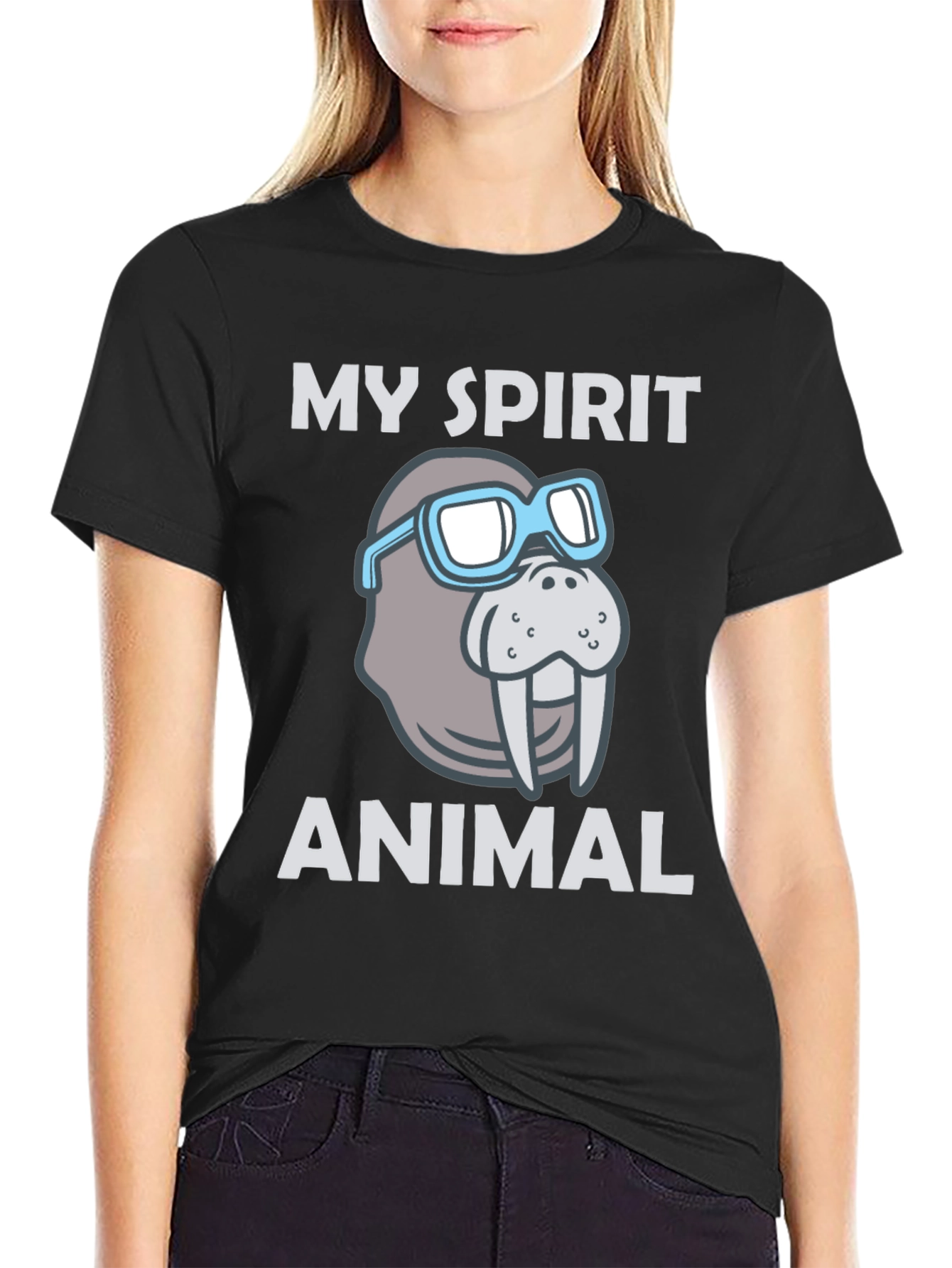 Black My Spirit Animal Walrus Graphic T-Shirt view 2