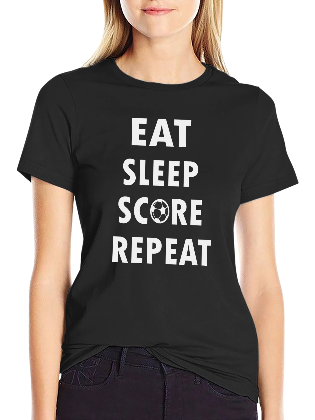 Black Eat Sleep Score Repeat Black T-Shirt view 2