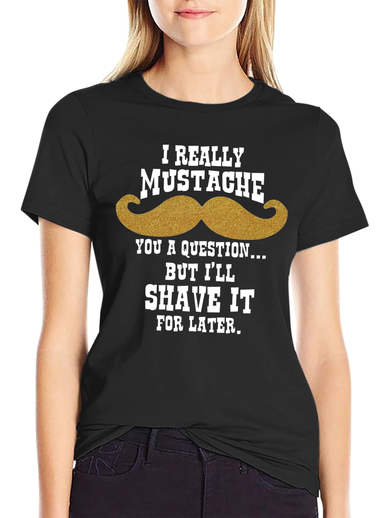 Black Mustache Question Men's T-Shirt - Funny Humor Tee view 2