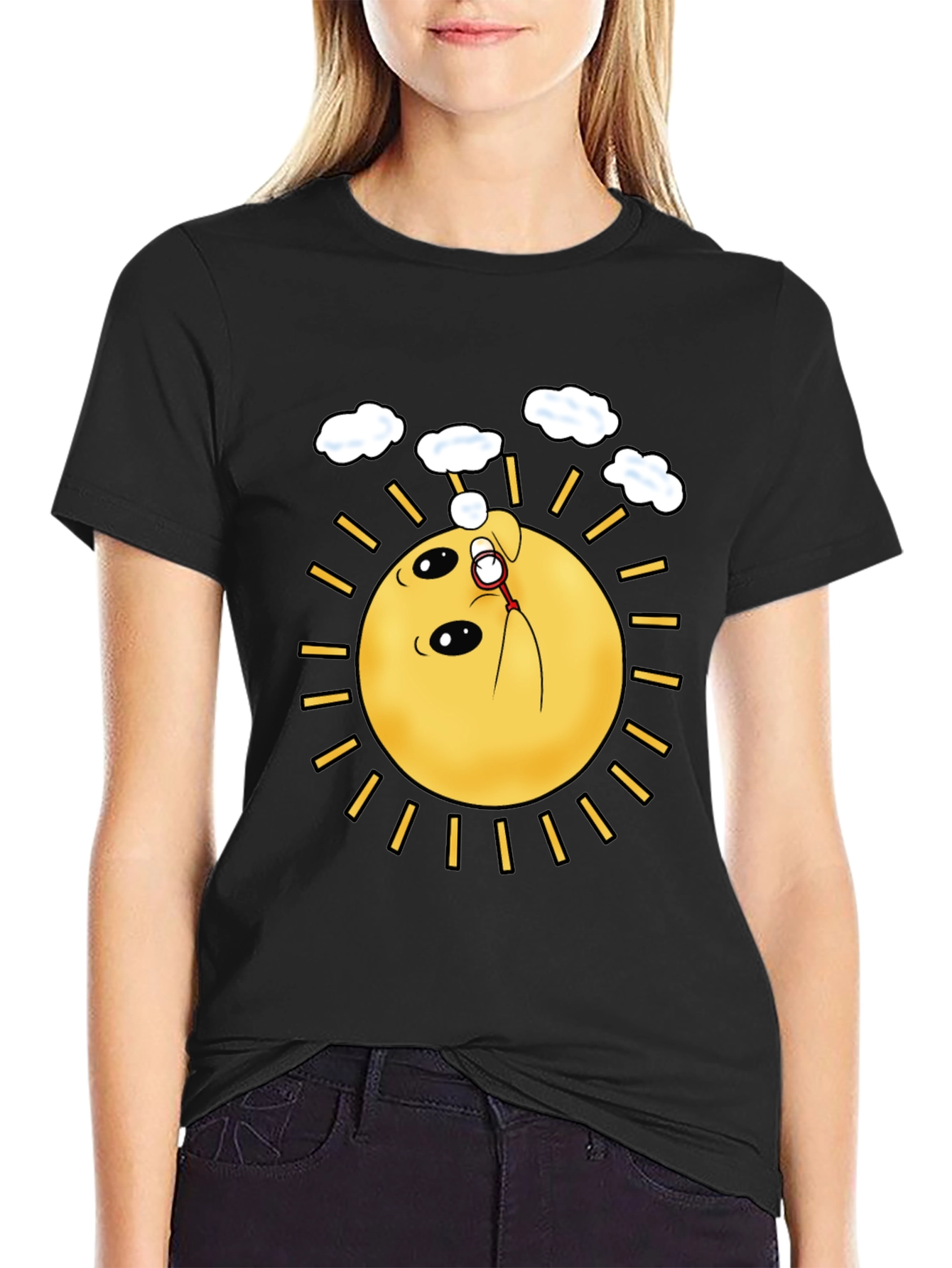 Black Funny Sun Blowing Bubbles Graphic Tee view 2