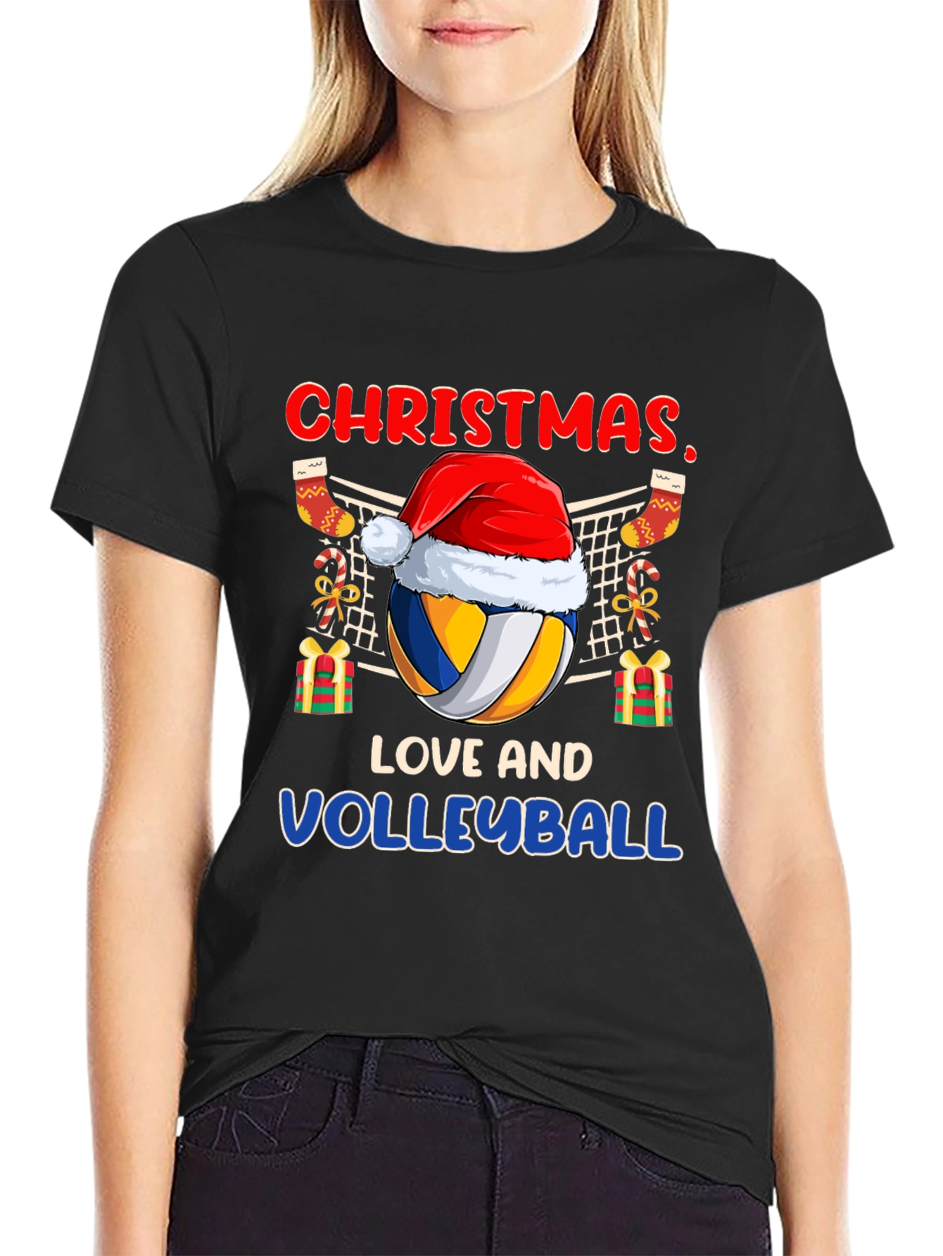 Black Christmas Love and Volleyball T-Shirt view 2