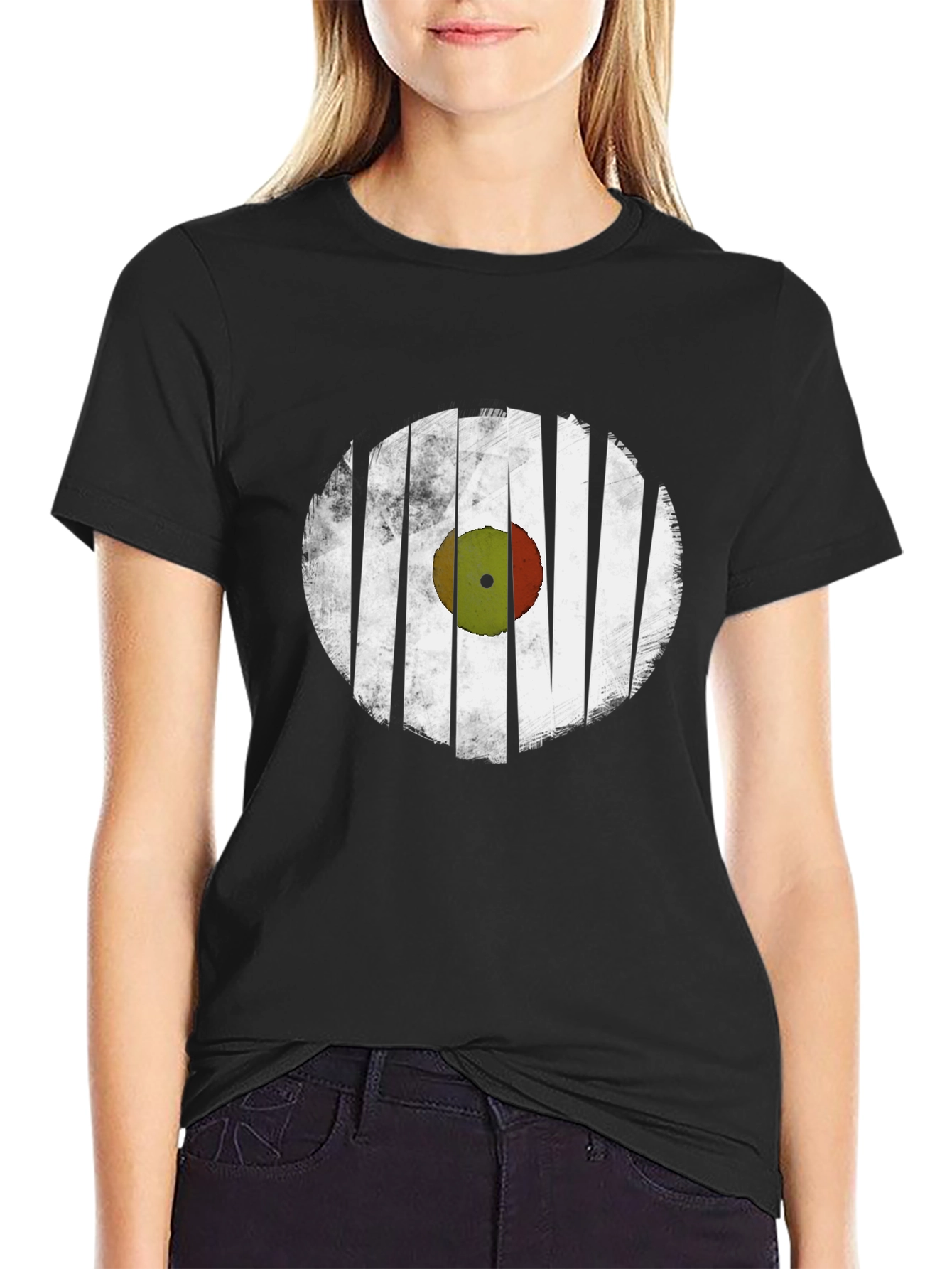 Black Retro Vinyl Record Graphic T-Shirt - Black view 2