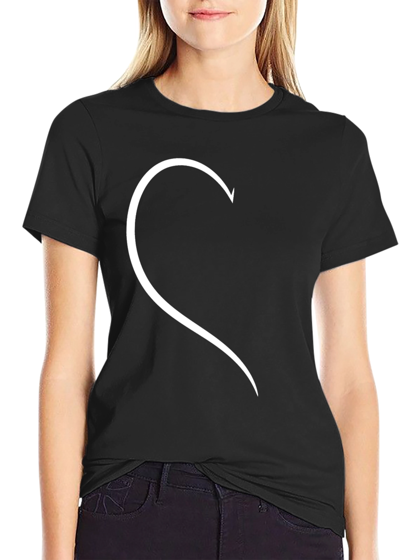 Black Matching Half Heart Couple T-Shirt - Black view 2