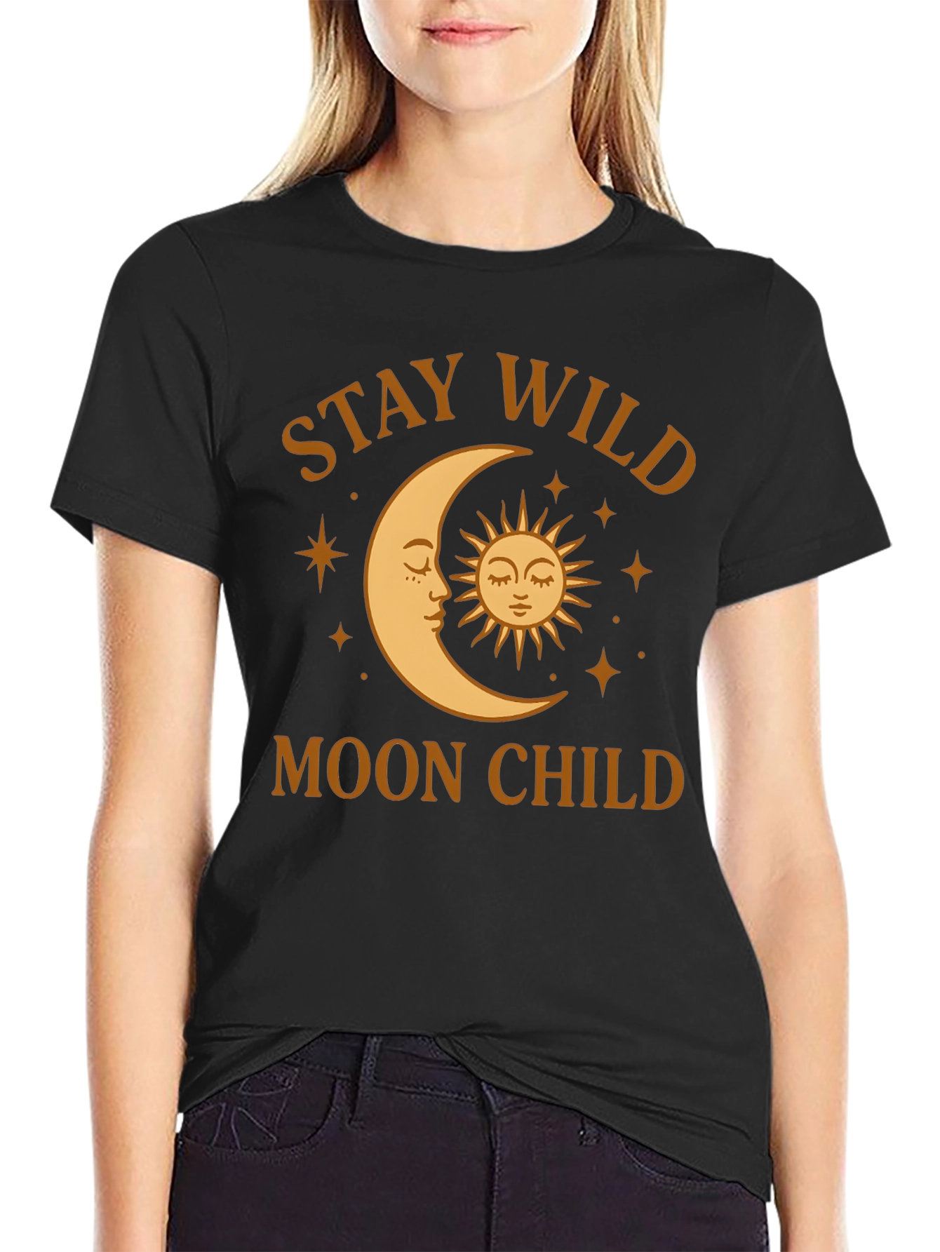 Black Stay Wild Moon Child Graphic T-Shirt view 2