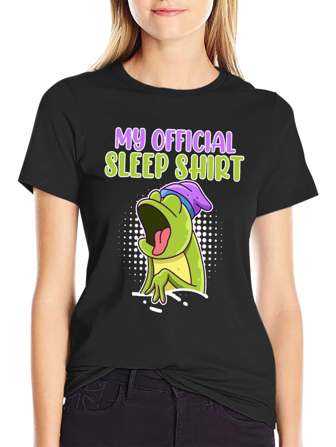 Black Official Sleep Shirt - Funny Frog Design view 2