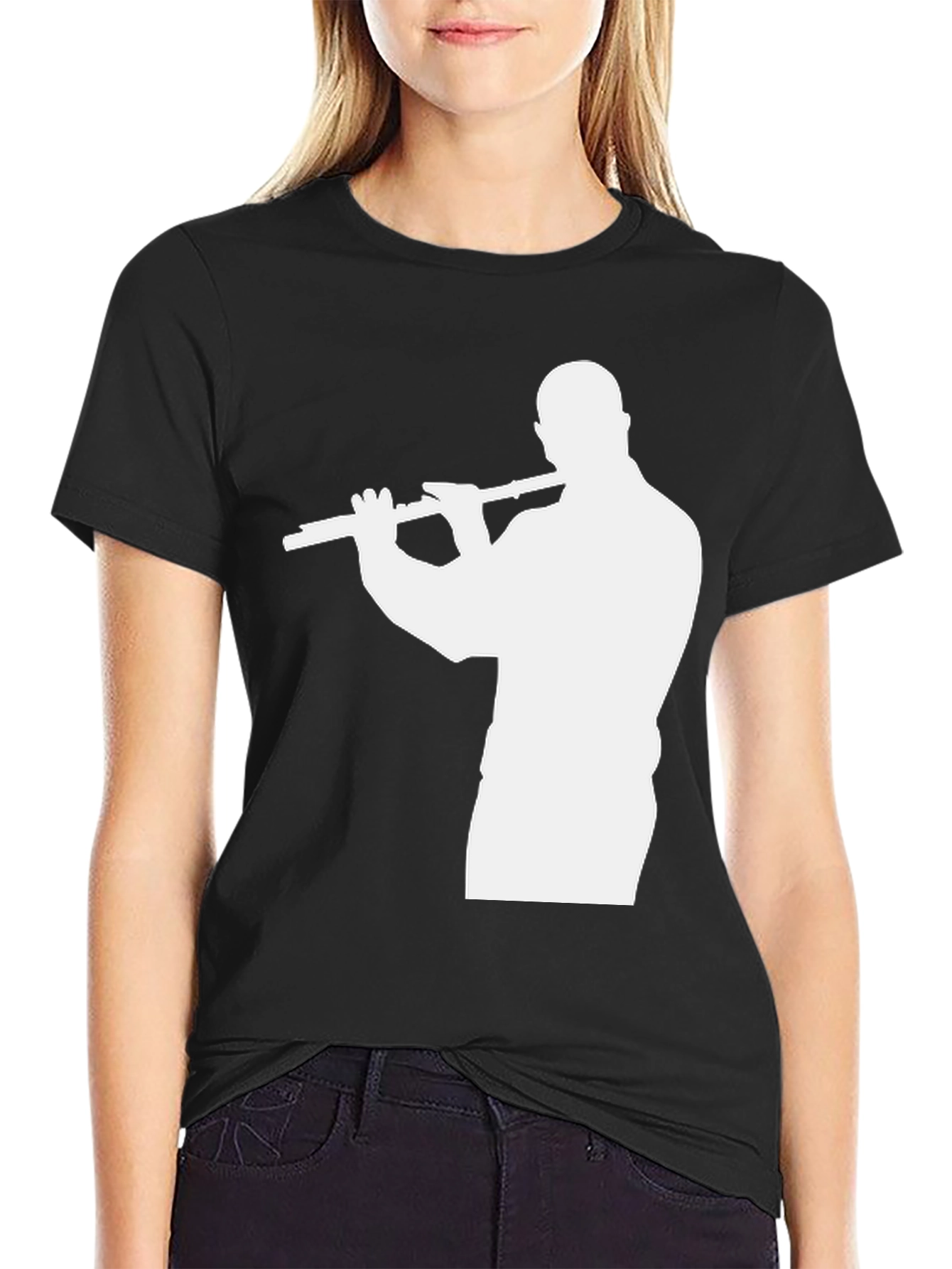 Black Flute Player T-Shirt - Cool Musician Tee view 2