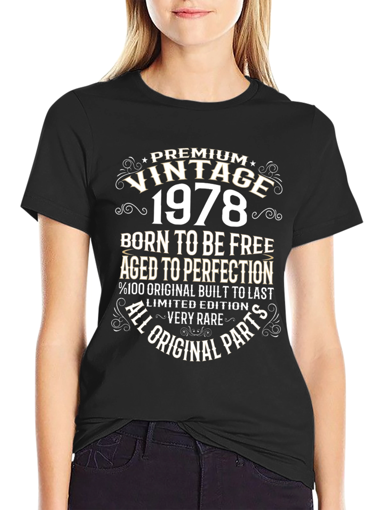 Black Vintage 1978 Birthday T-Shirt - Born to Be Free view 2