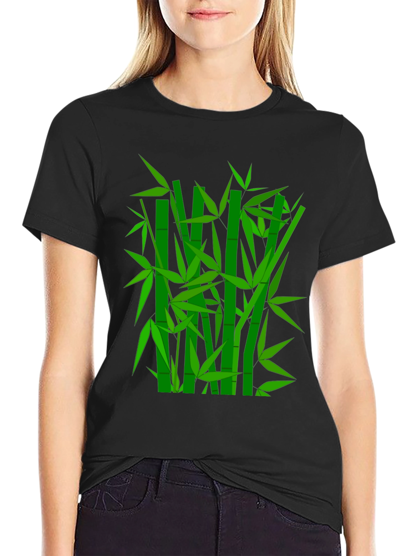 Black Bamboo Print Black T-Shirt view 2
