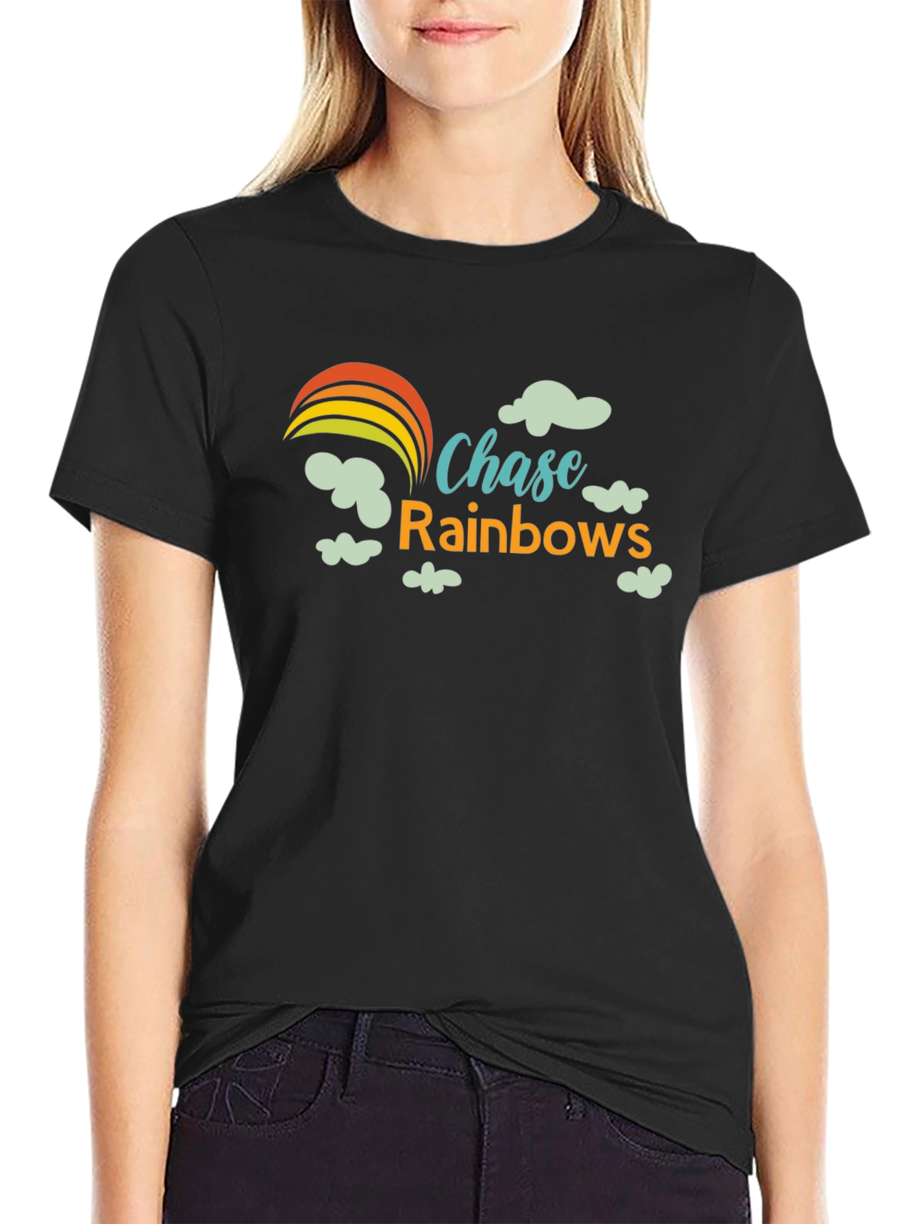 Black Chase Rainbows Graphic Tee - Black Cotton T-Shirt view 2