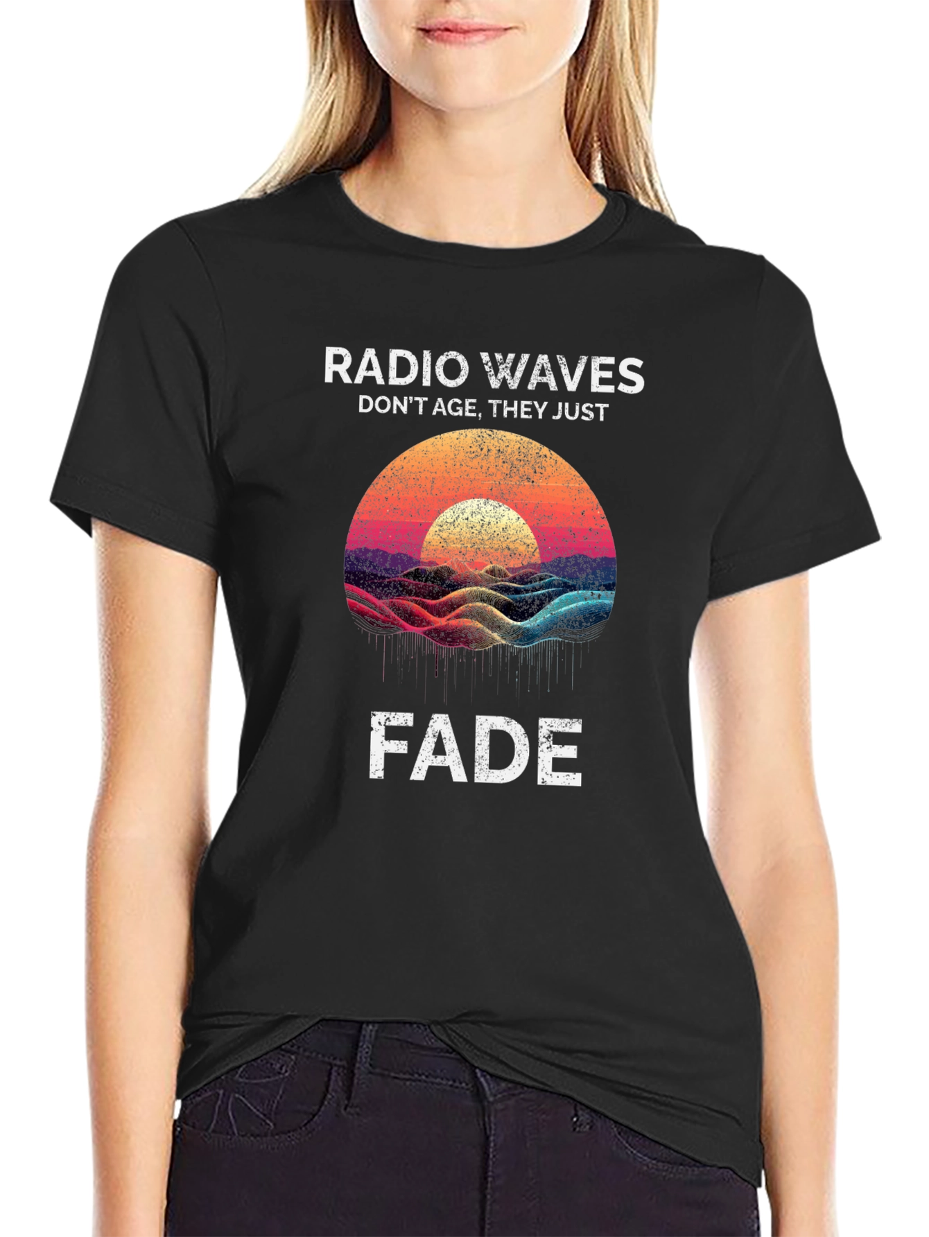 Black Radio Waves Don't Age T-Shirt view 2