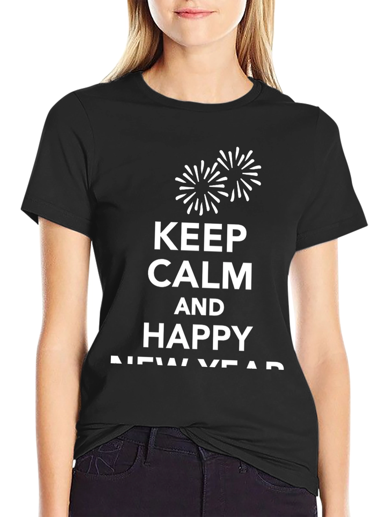 Black Keep Calm & Happy New Year T-Shirt view 2