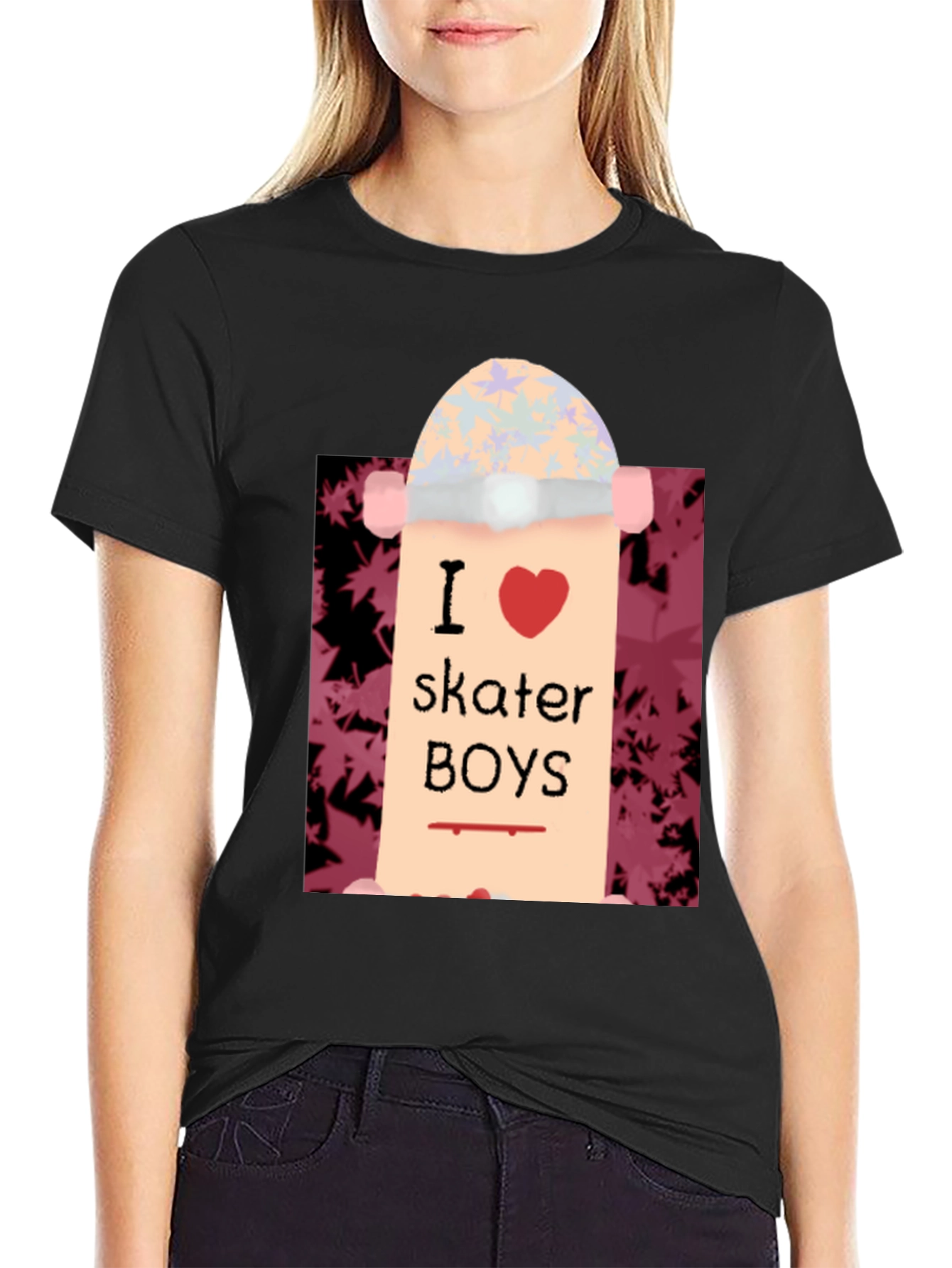 Black I Love Skater Boys T-Shirt | Unique Skateboard Tee view 2