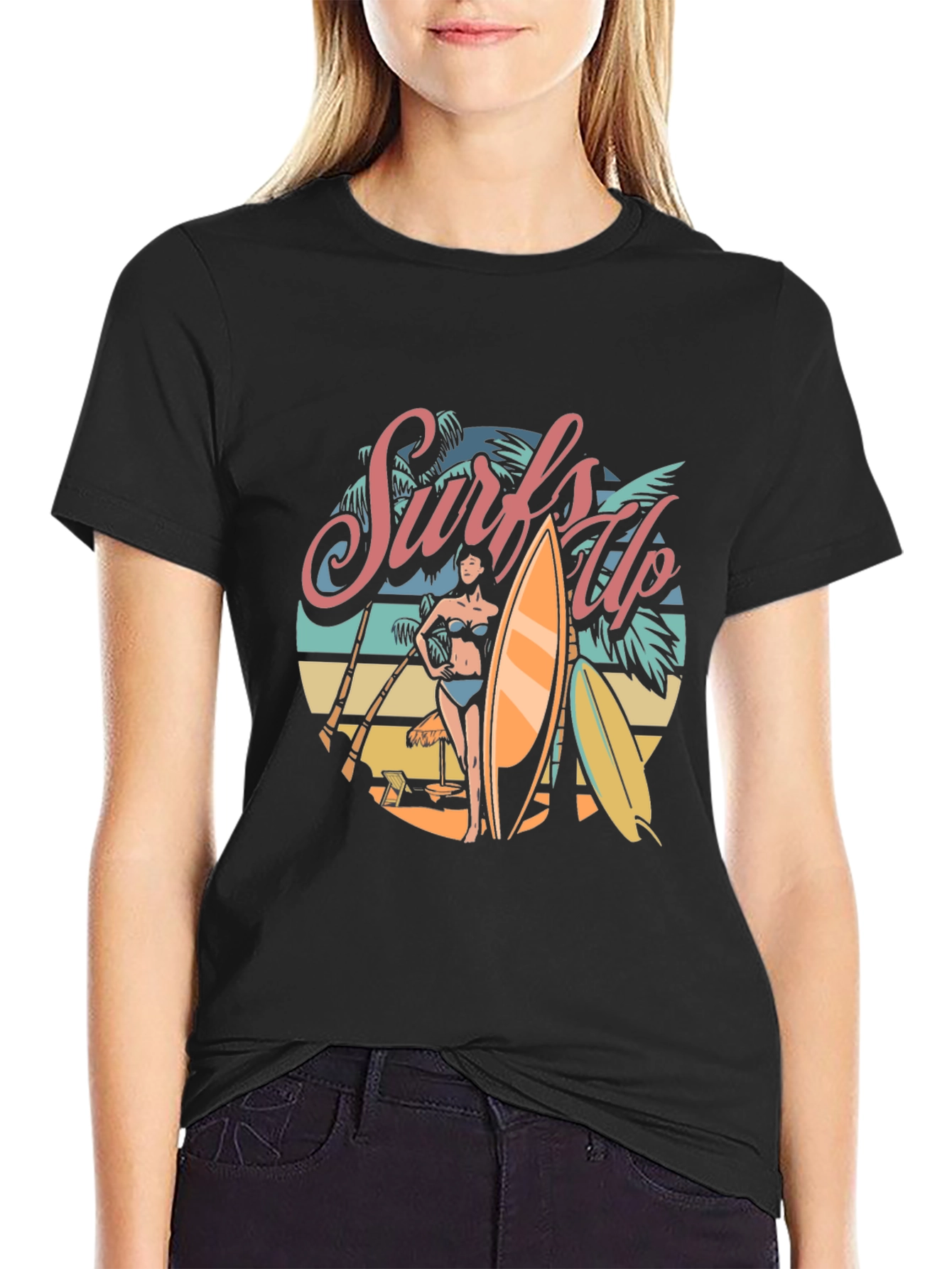 Black Surfs Up Graphic T-Shirt - Beach Vibes view 2
