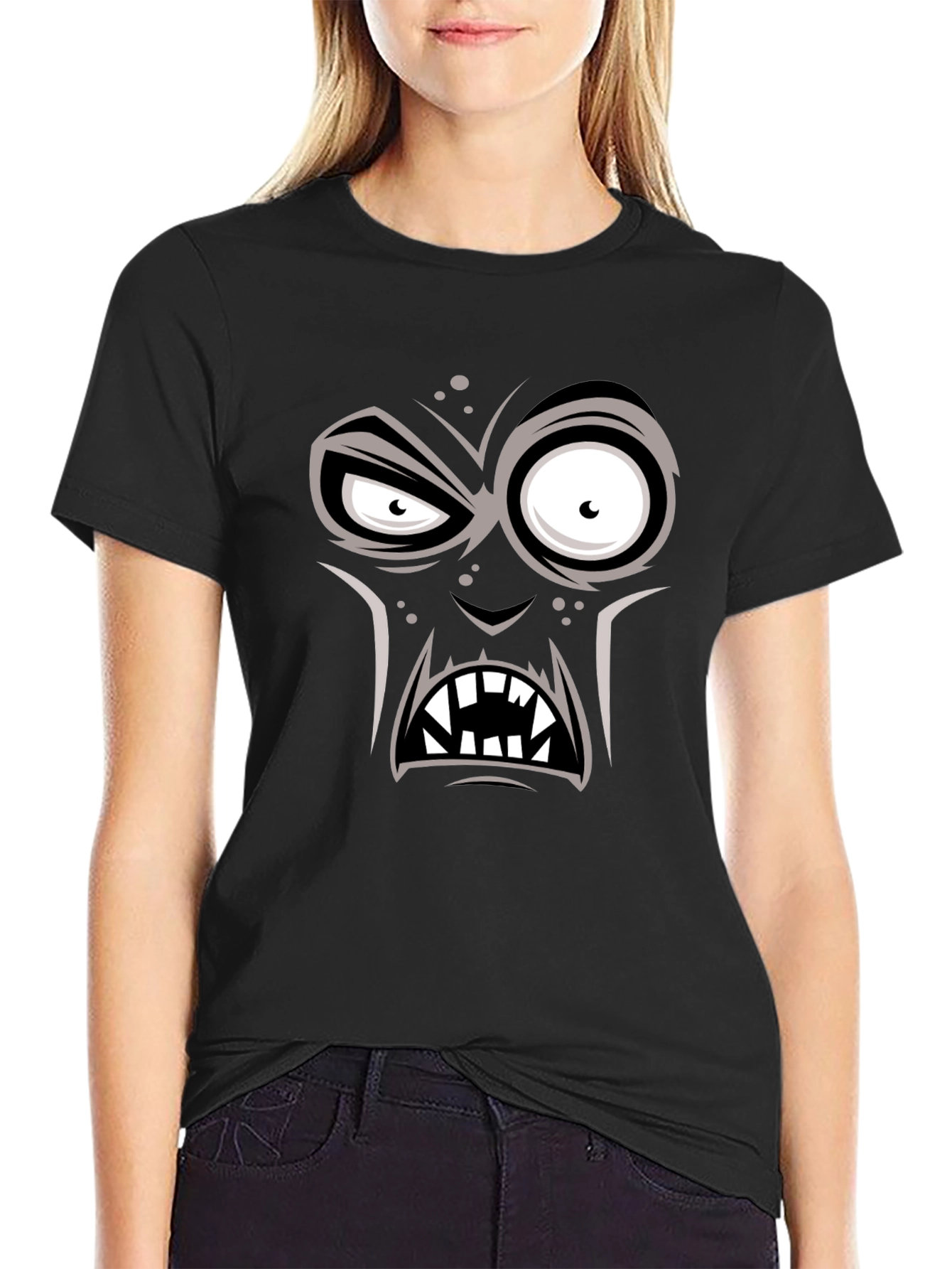 Black Monster Face Graphic T-Shirt view 2