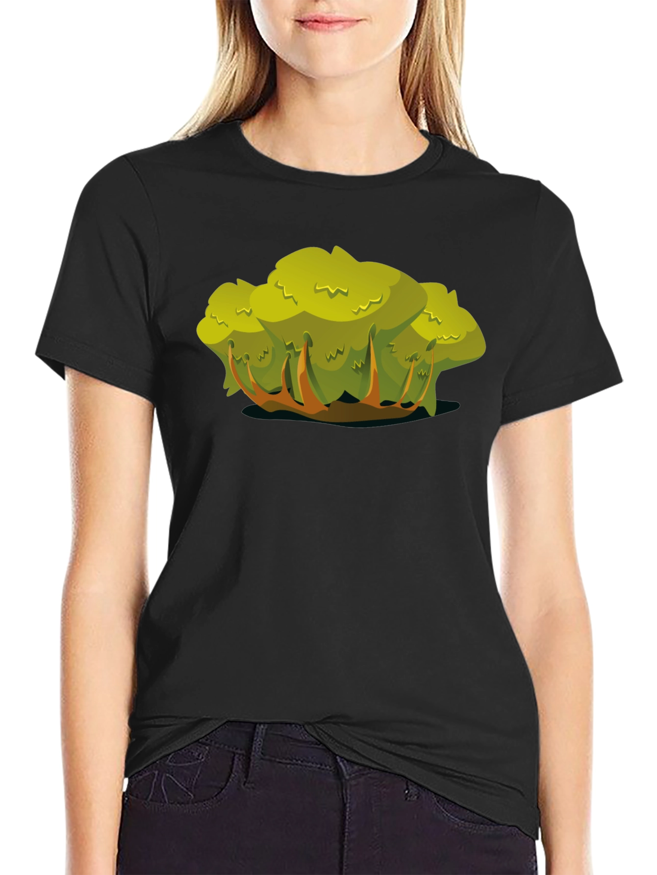 Black Cartoon Bush Black T-Shirt view 2