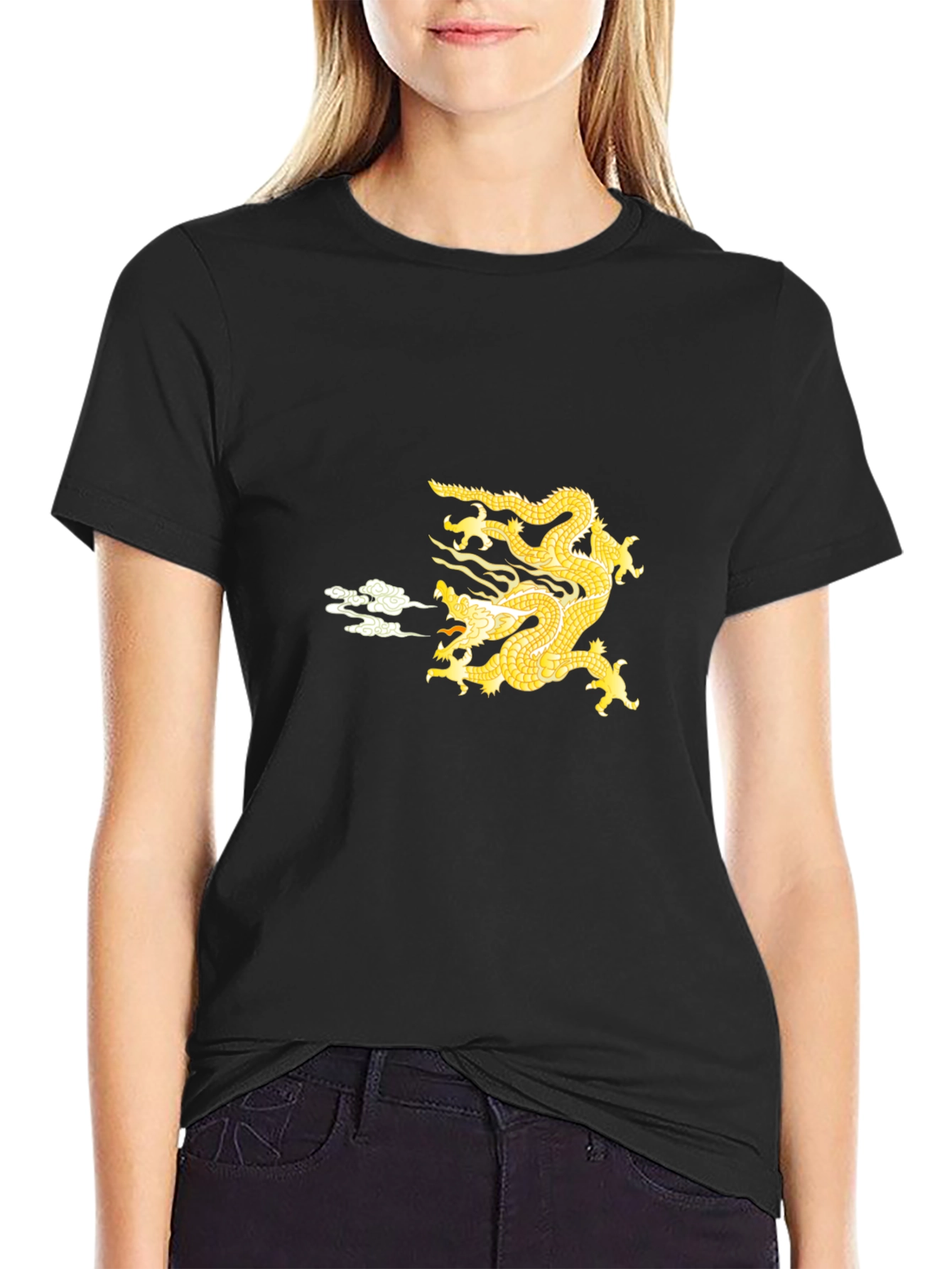 Black Golden Dragon Graphic Black Tee view 2
