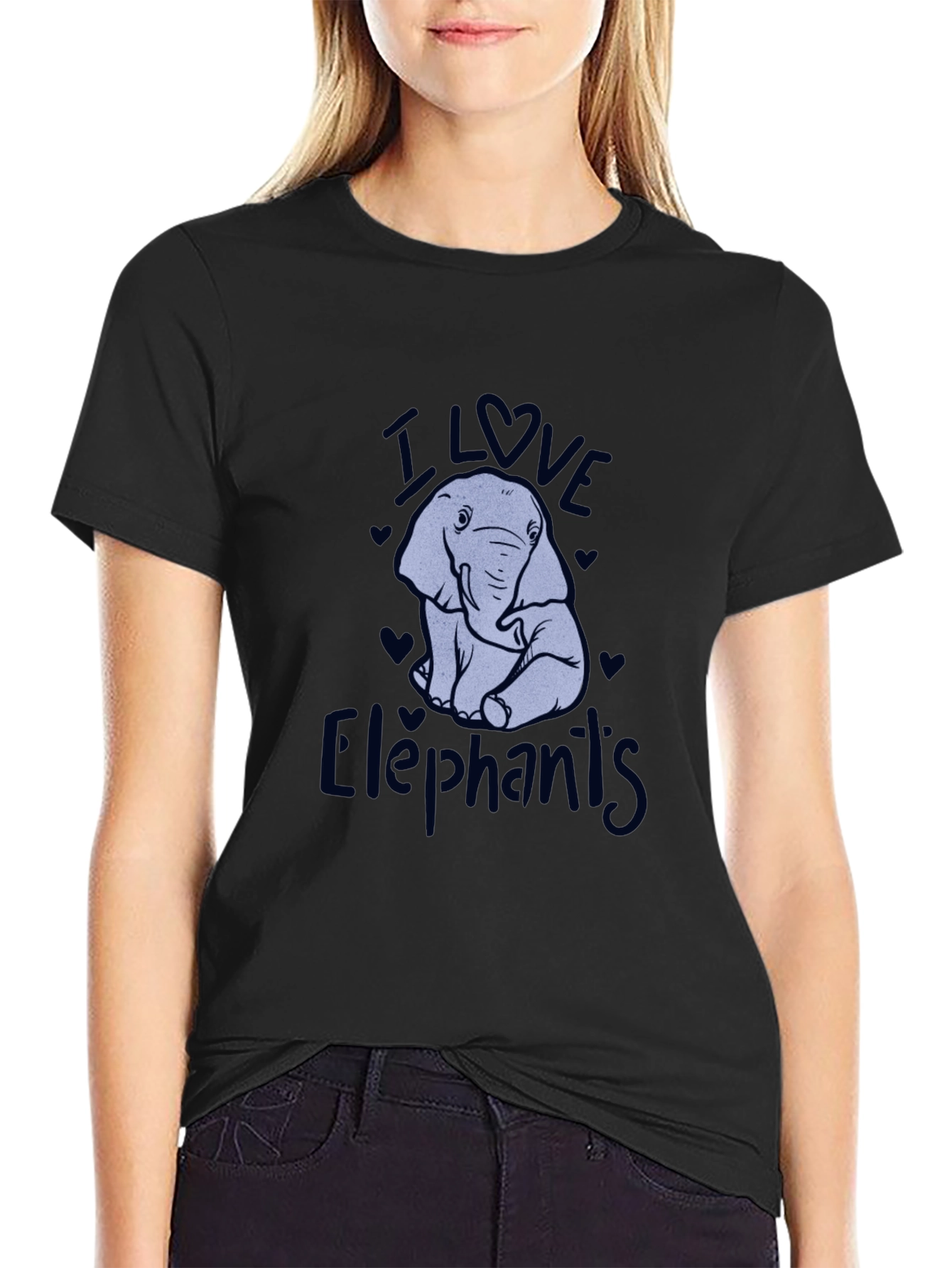 Black I Love Elephants Black Graphic T-Shirt view 2