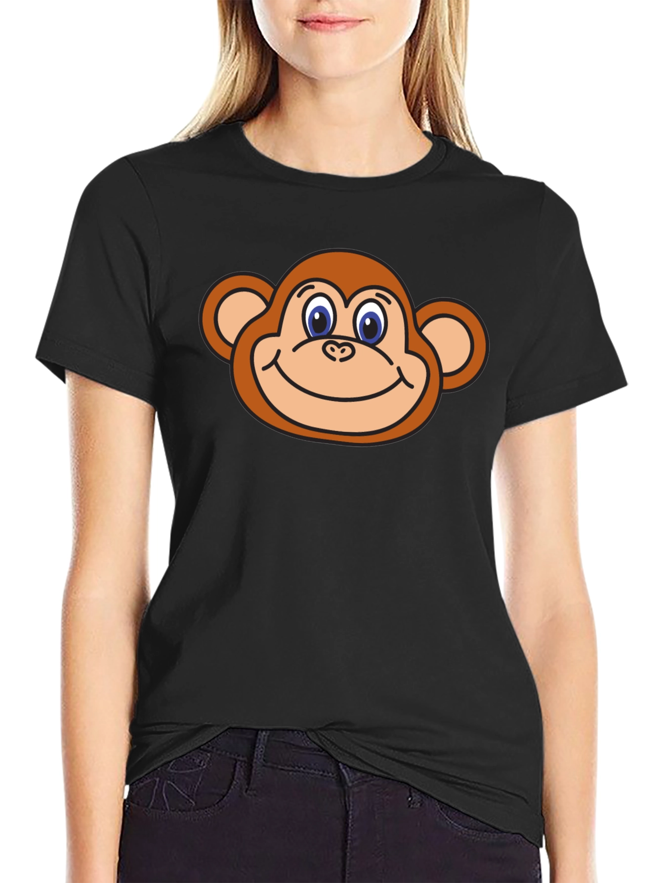 Black Monkey Face Graphic T-Shirt - Black Cotton Tee view 2