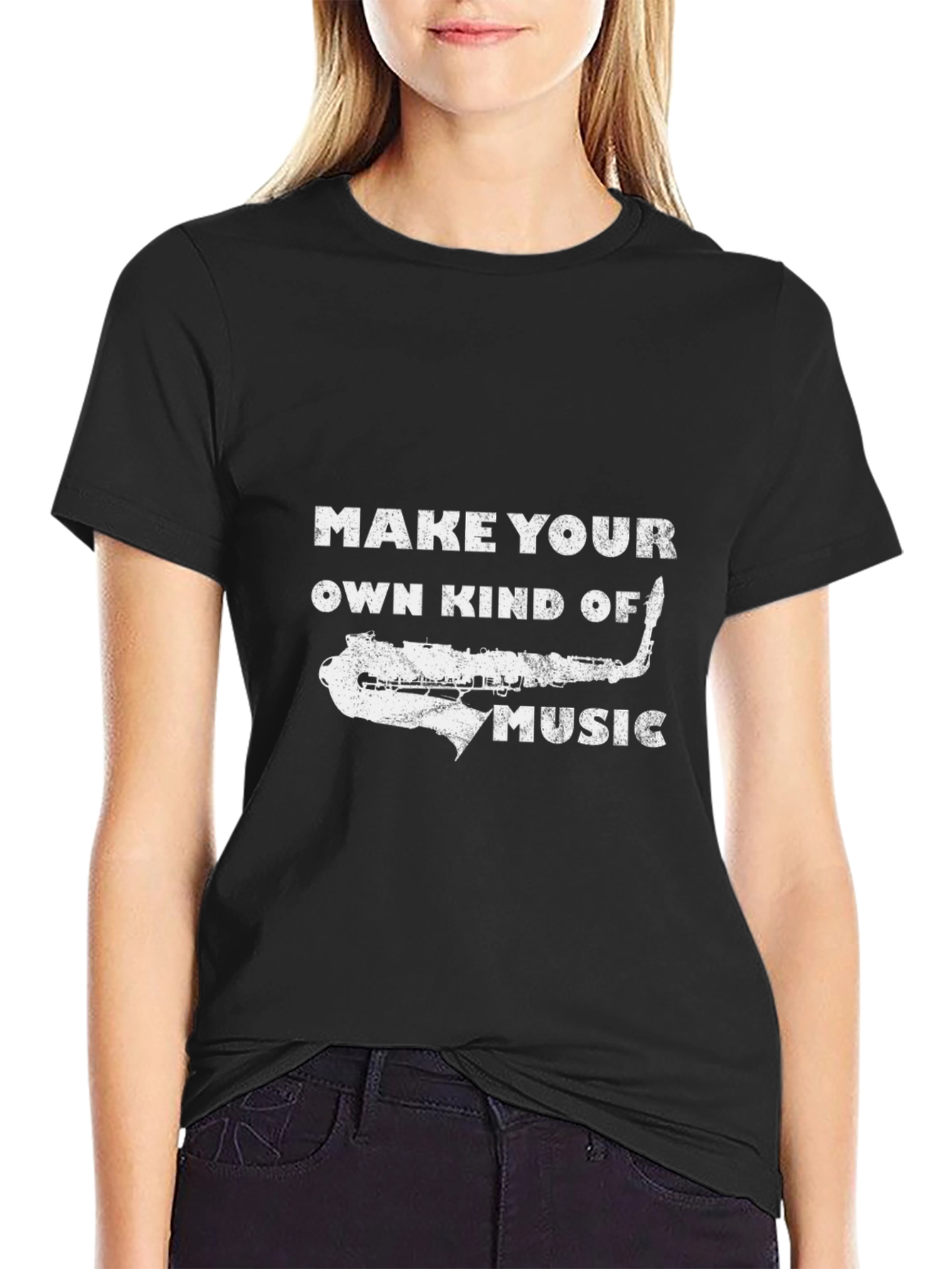 Black Saxophone Graphic T-Shirt: Make Your Own Kind of Music view 2