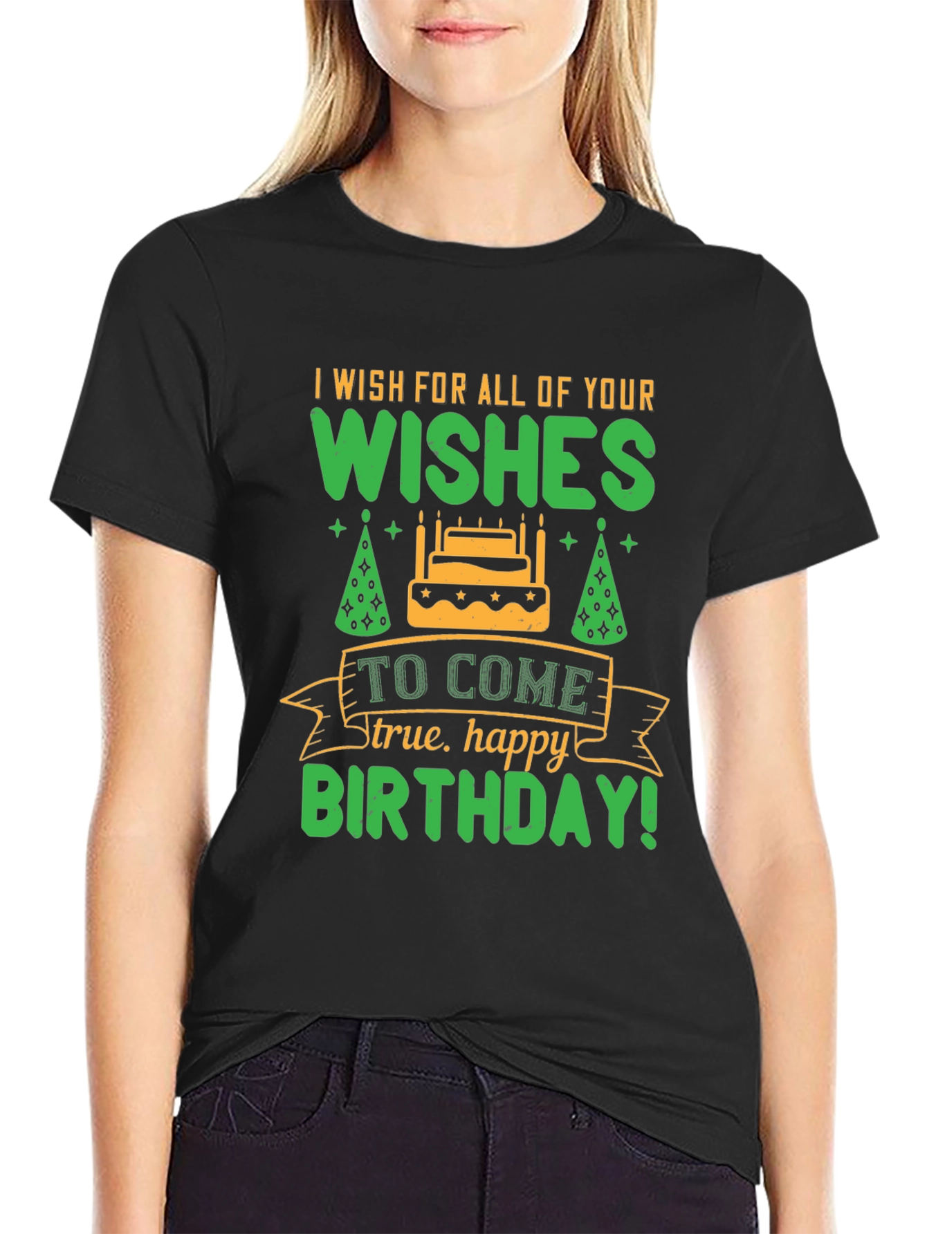Black Birthday Wishes Graphic Tee - Black Cotton Shirt view 2