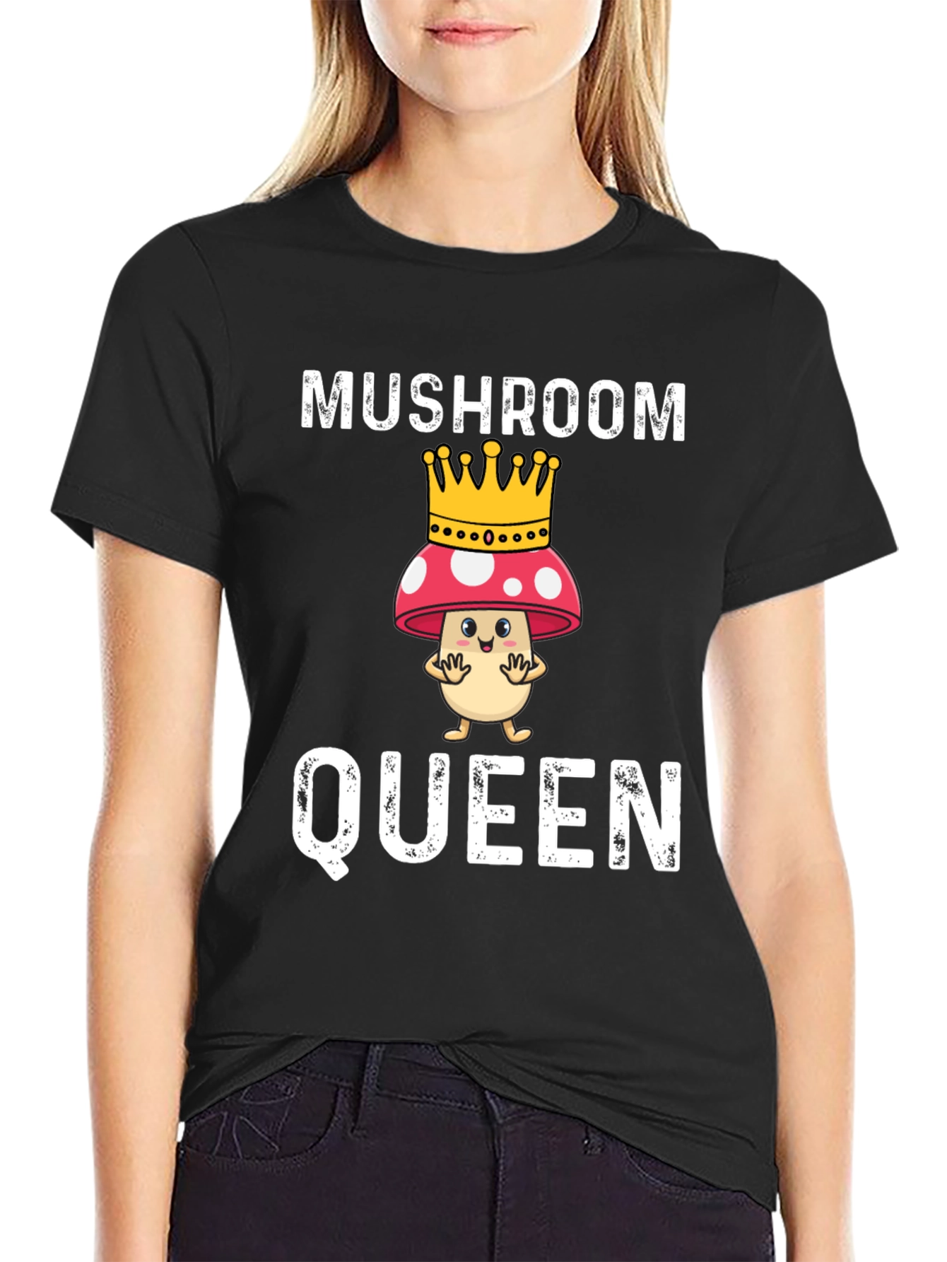 Black Mushroom Queen Funny Graphic T-Shirt view 2