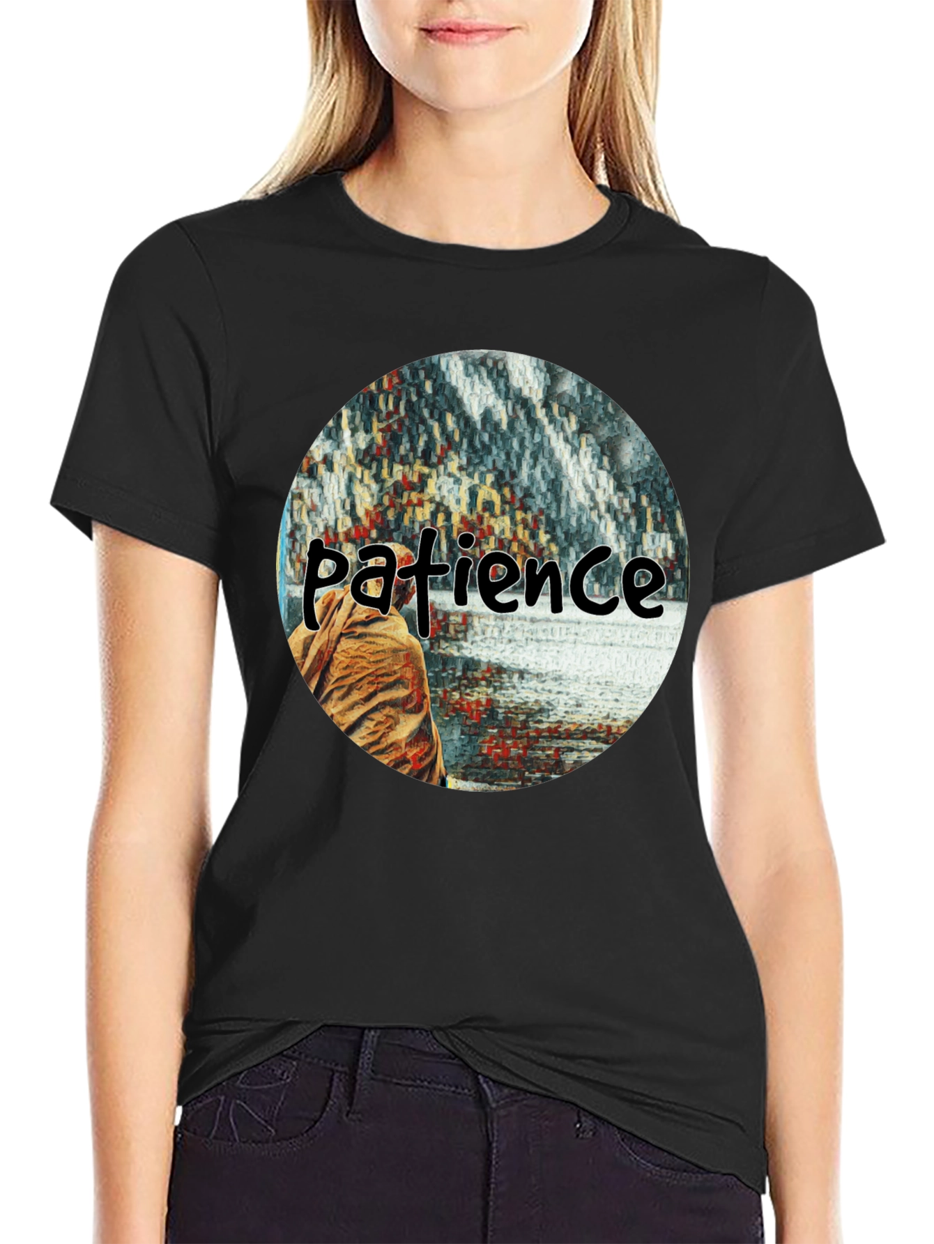 Black Patience Graphic T-Shirt - Black Crew Neck Tee view 2